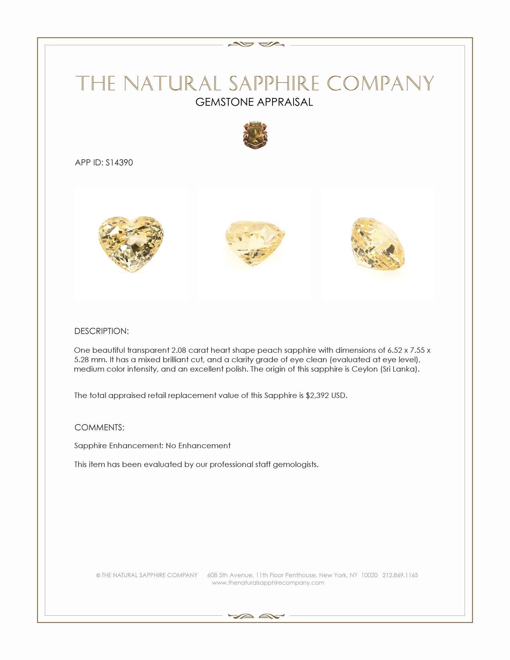 2.08 Ct. Yellow Sapphire from Ceylon (Sri Lanka)
