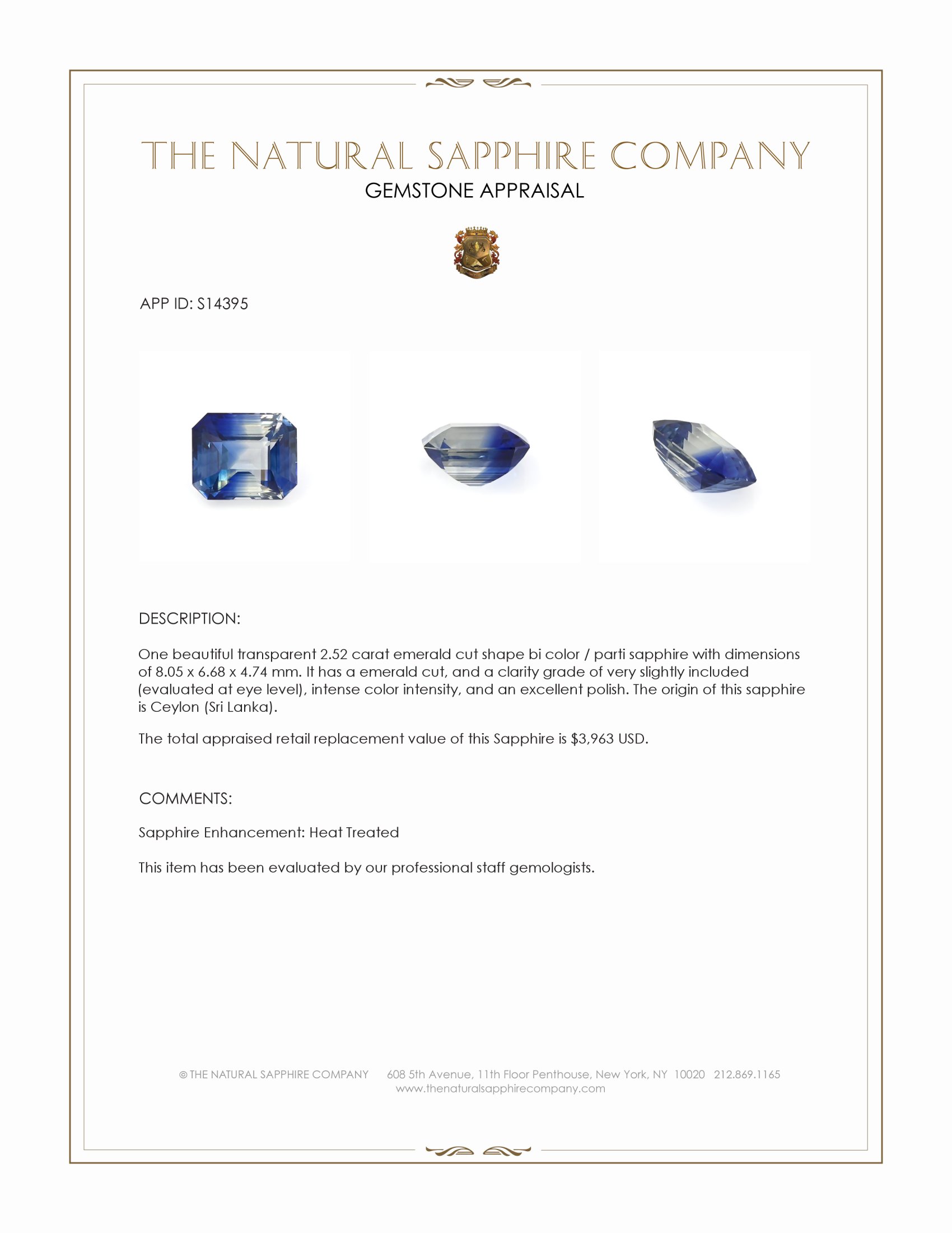 2.52 Ct. Bi Color / Parti Sapphire from Ceylon (Sri Lanka)