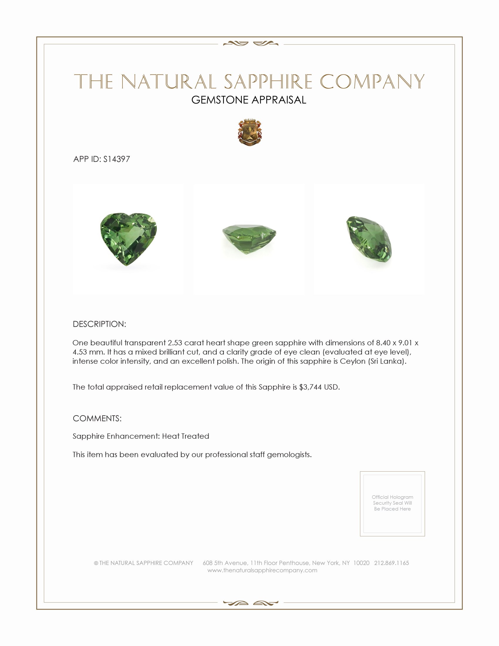 2.53 Ct. Green Sapphire from Ceylon (Sri Lanka)