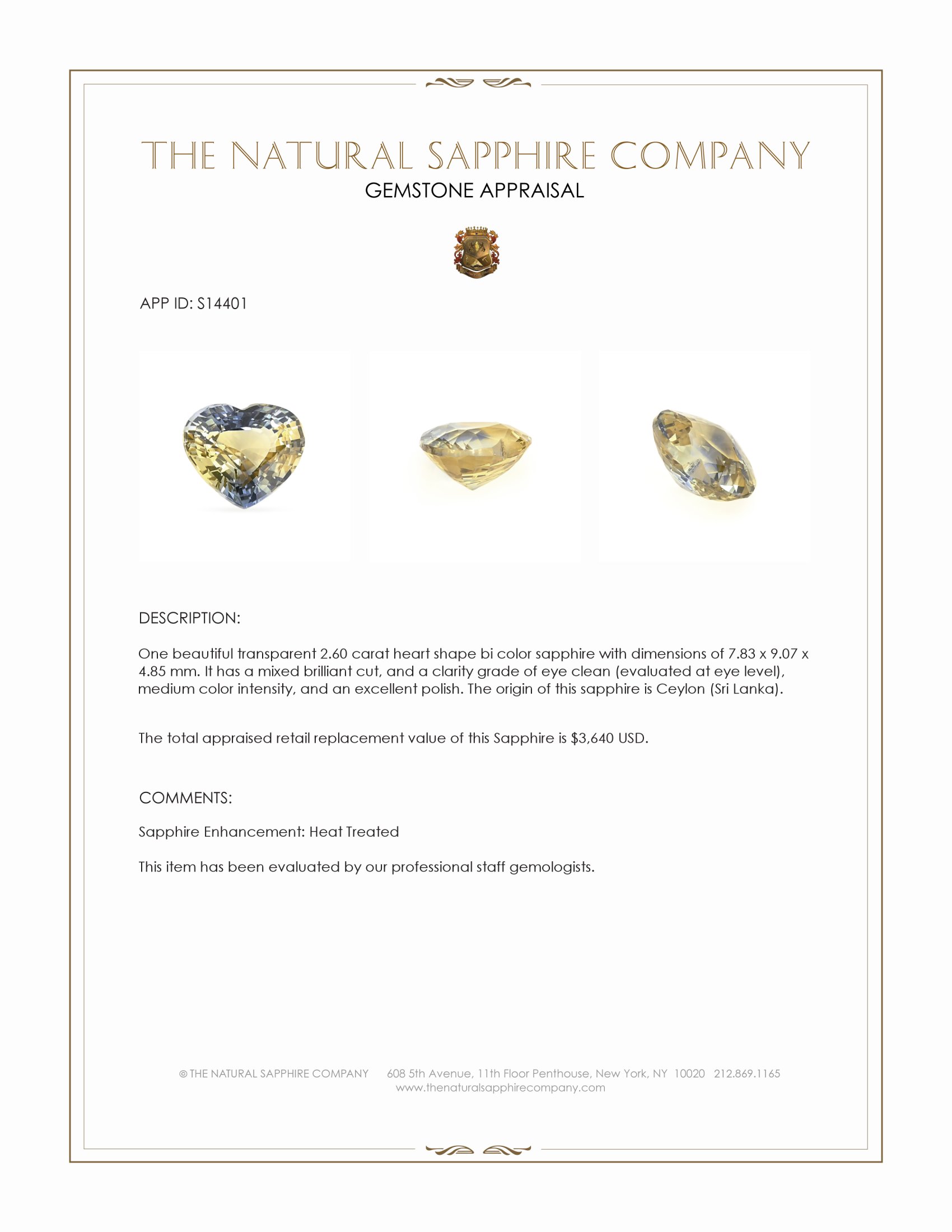 2.60 Ct. Bi Color Sapphire from Ceylon (Sri Lanka)