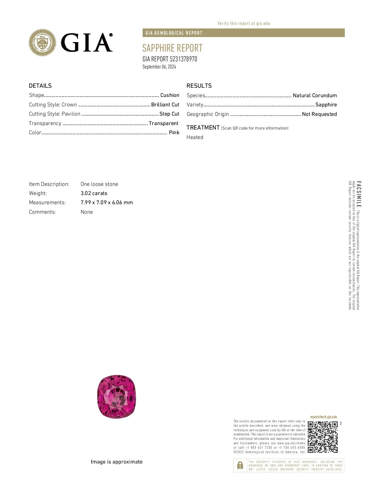 3.02 Ct. Pink Sapphire from Ceylon (Sri Lanka)