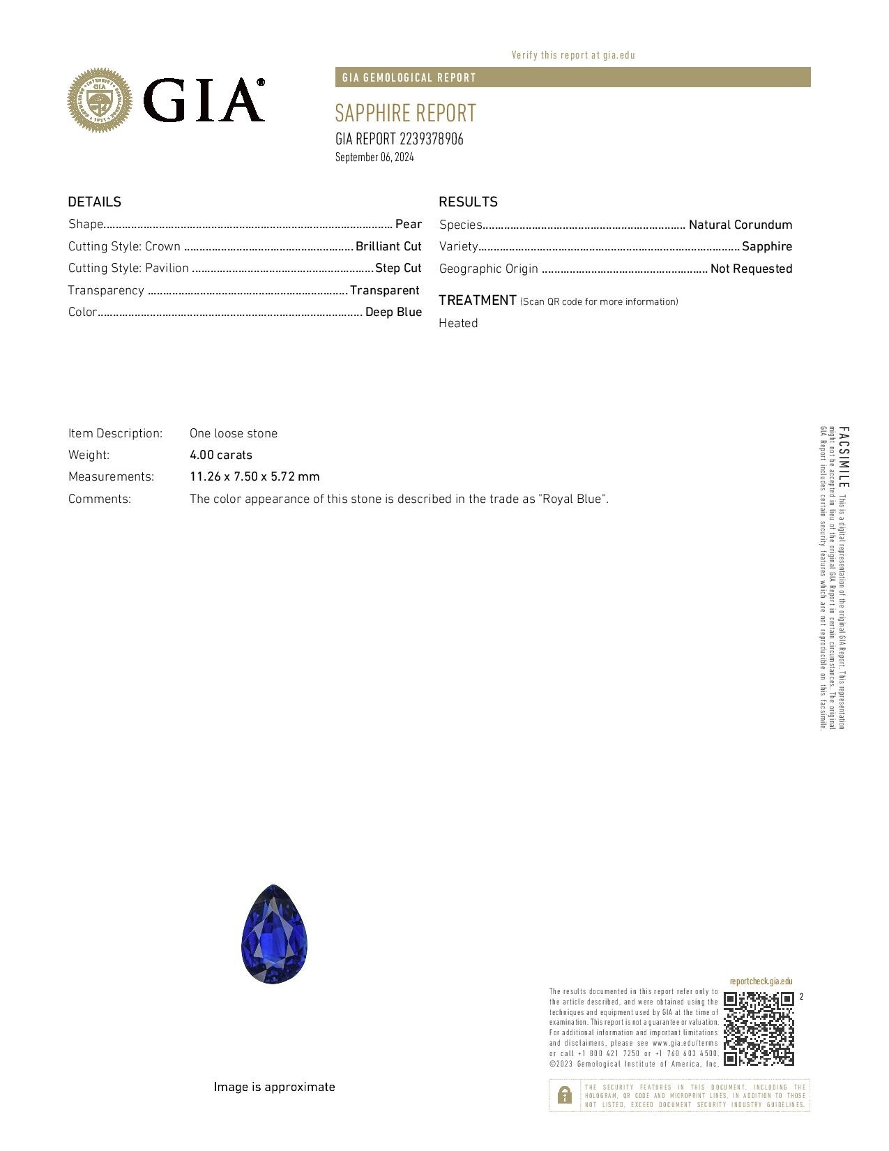 4.01 Ct. Blue Sapphire from Ceylon (Sri Lanka)