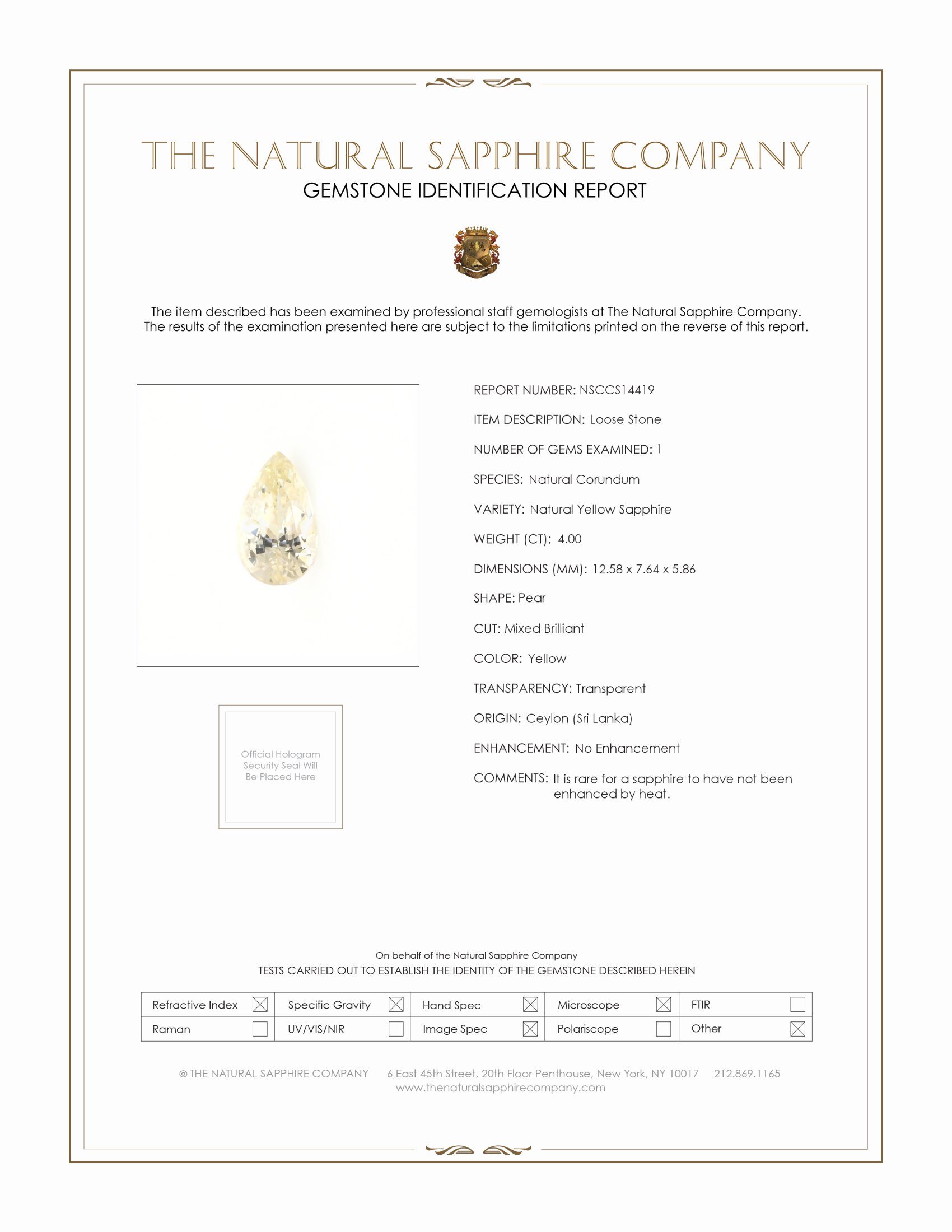 4.00 Ct. Yellow Sapphire from Ceylon (Sri Lanka)
