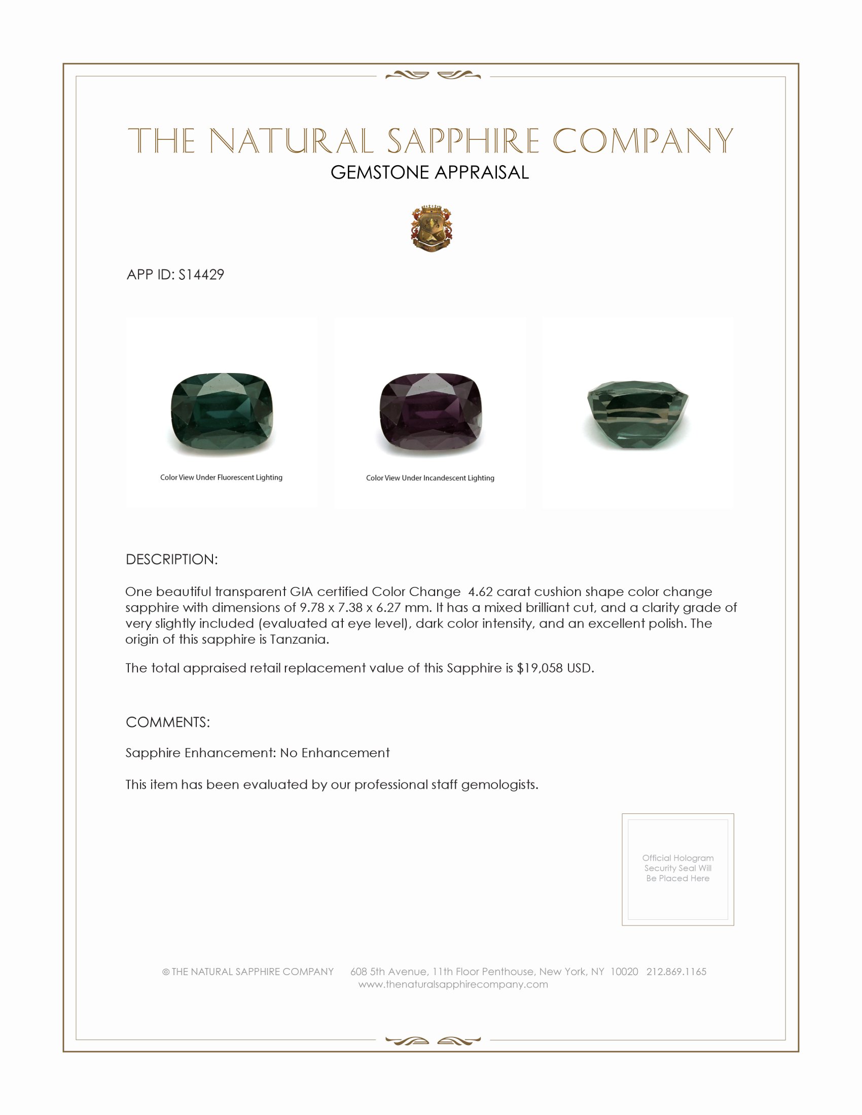 4.62 Ct. Color Change Sapphire from Tanzania