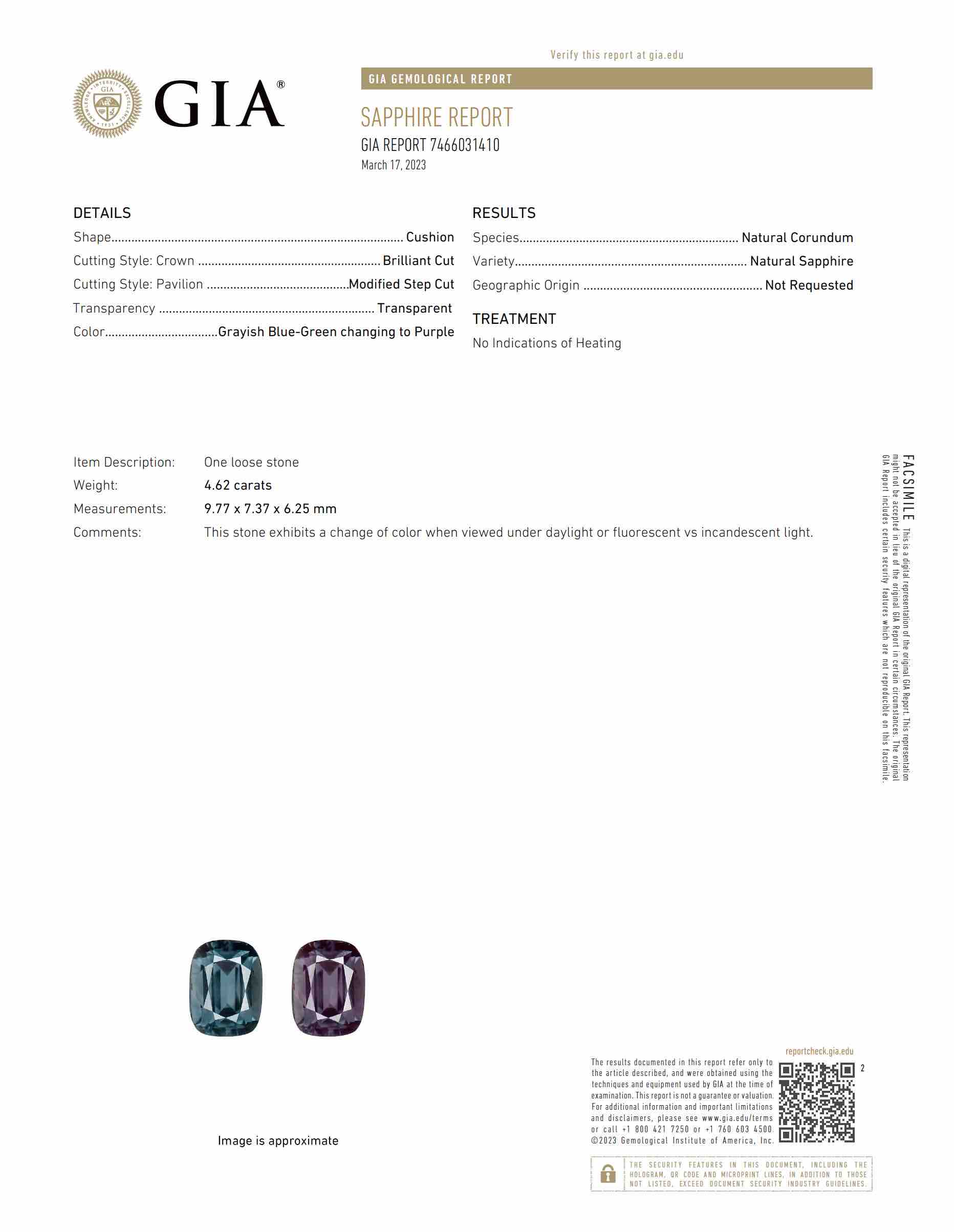 4.62 Ct. Color Change Sapphire from Tanzania