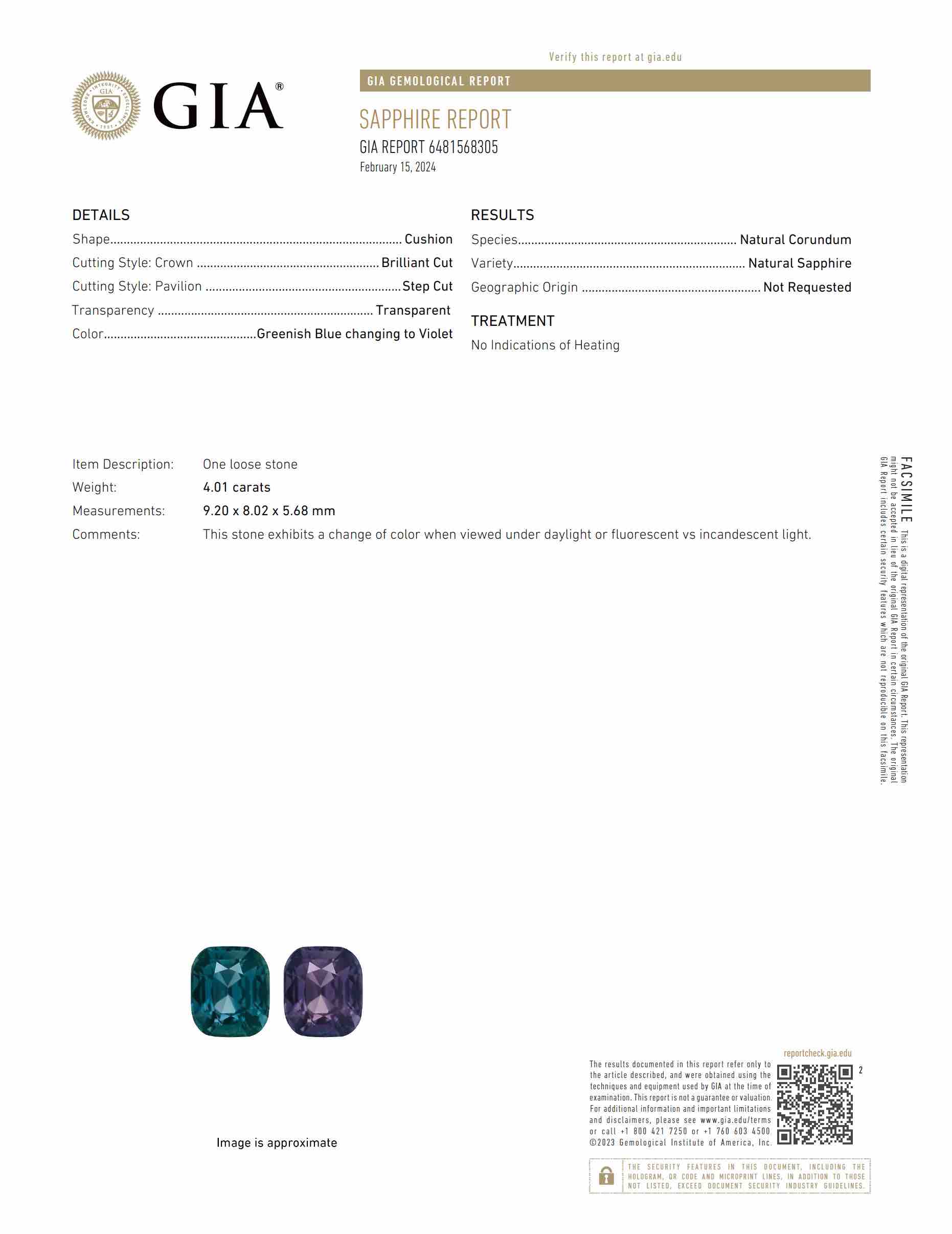 4.01 Ct. Color Change Sapphire from Tanzania