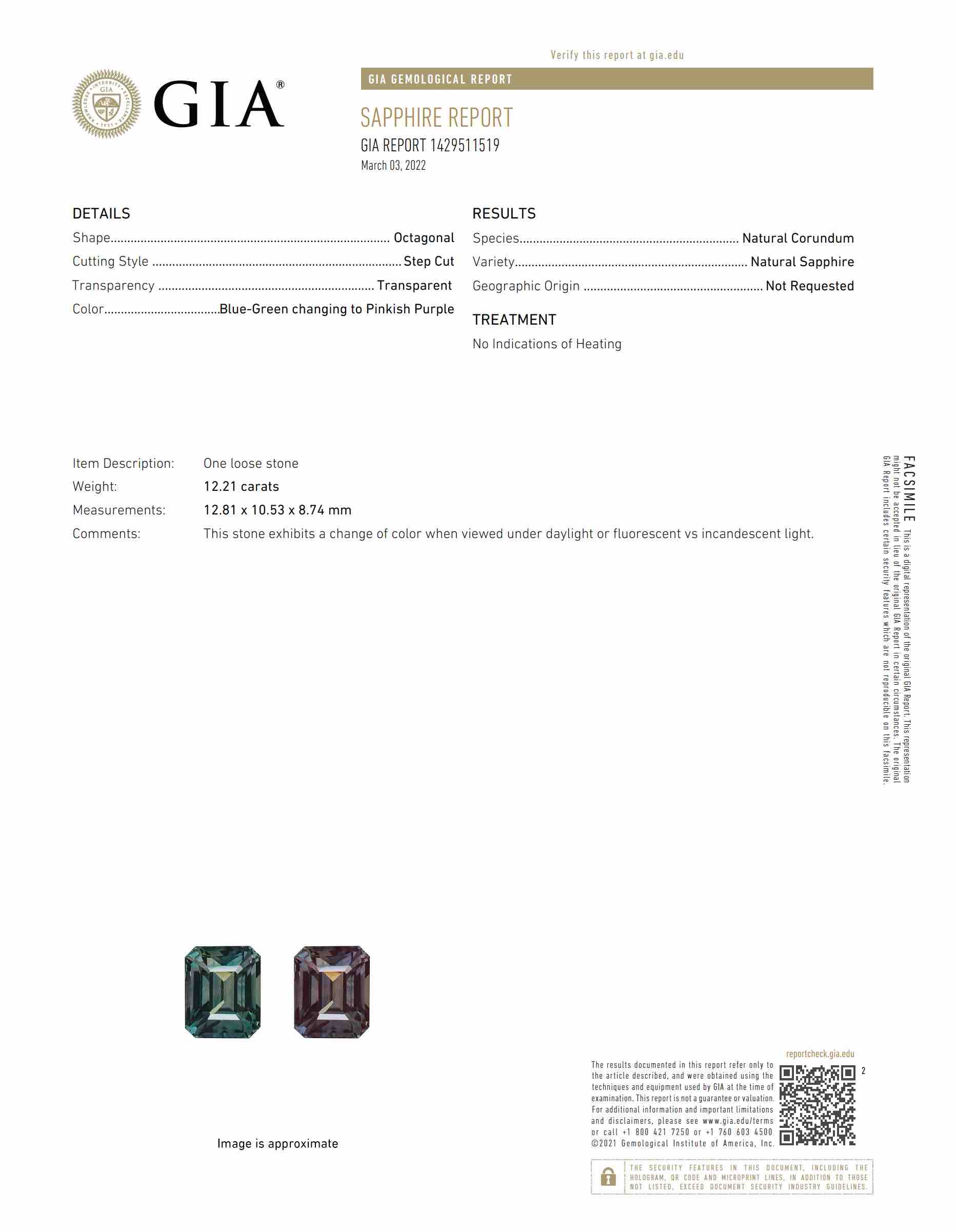 12.21 Ct. Color Change Sapphire from Tanzania