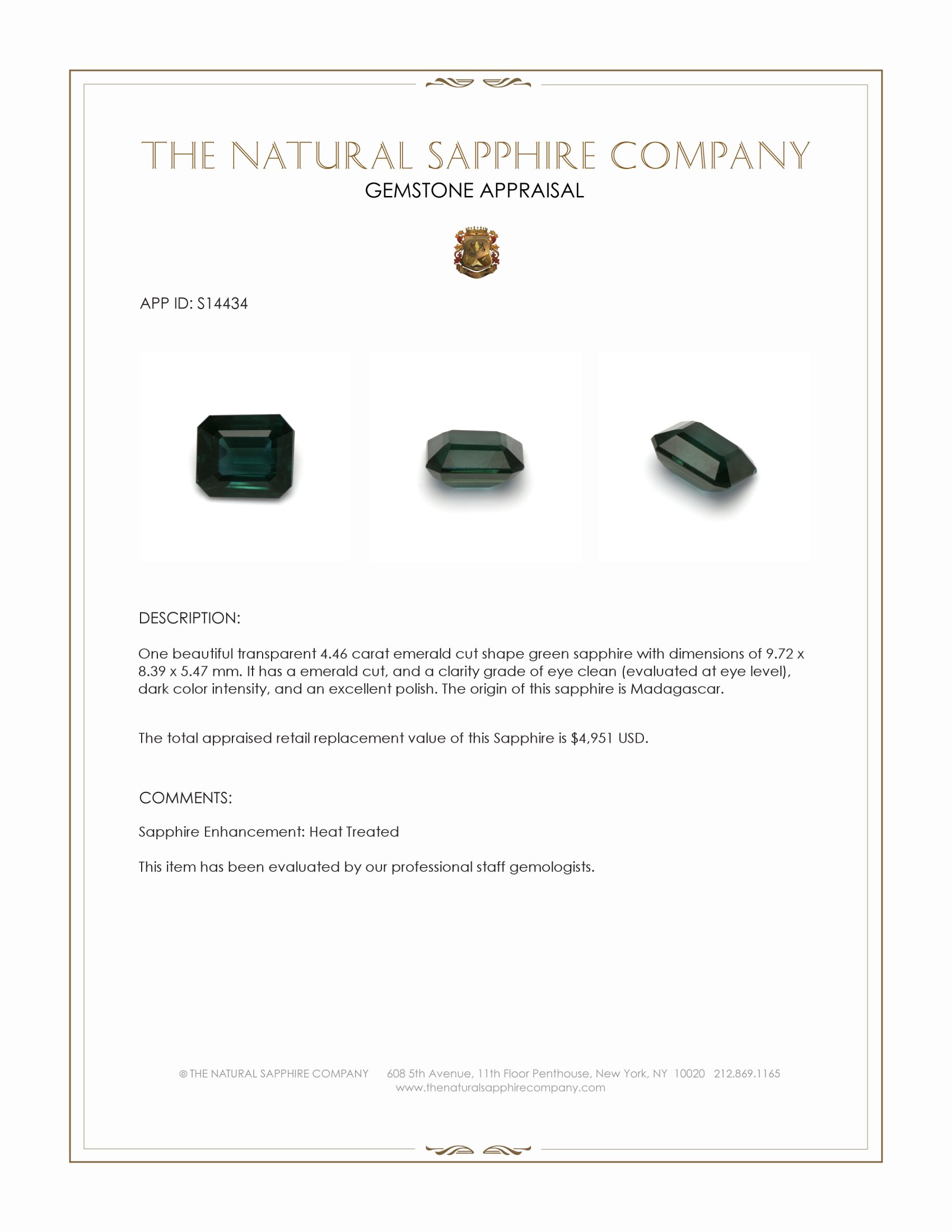 4.46 Ct. Green Sapphire from Madagascar