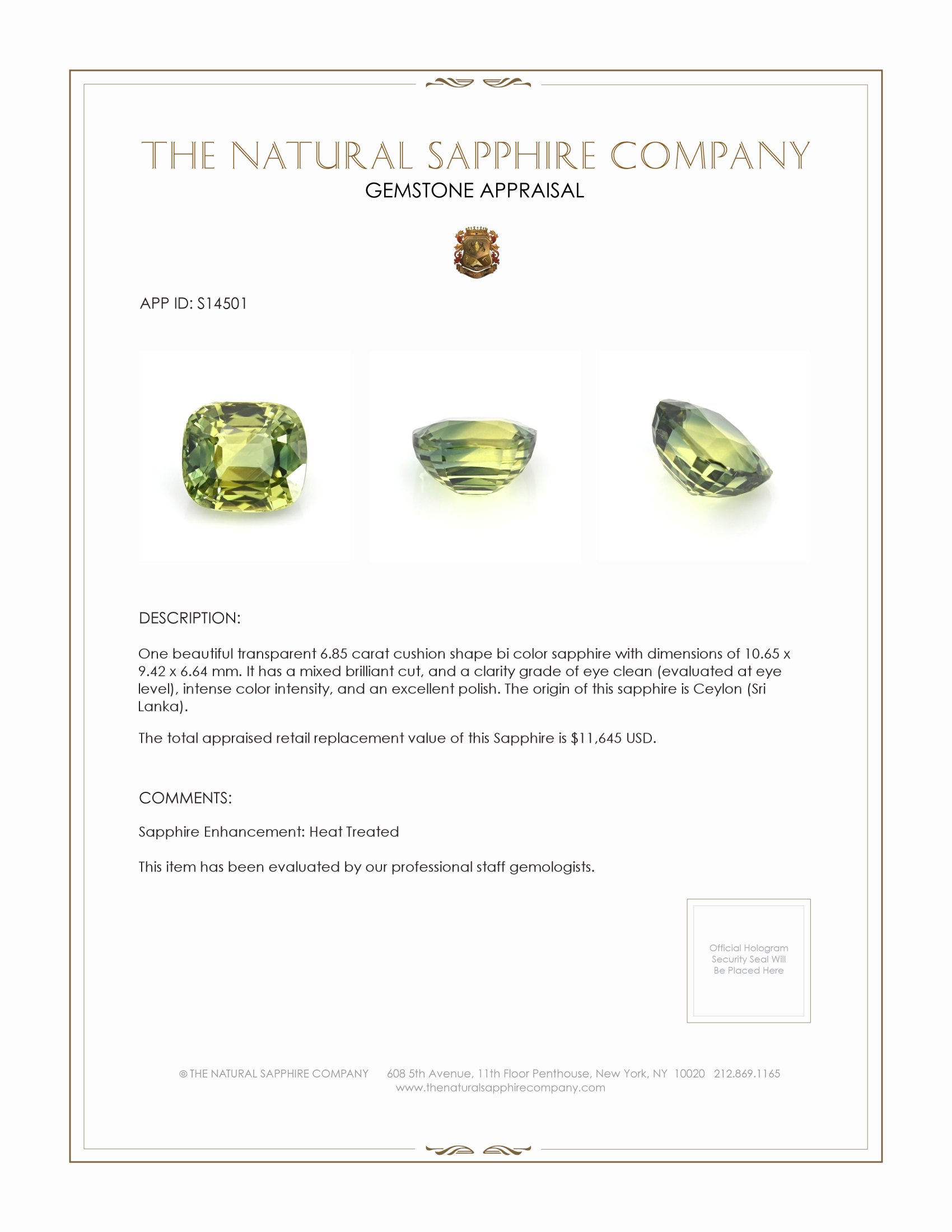 6.85 Ct. Bi Color Sapphire from Ceylon (Sri Lanka)