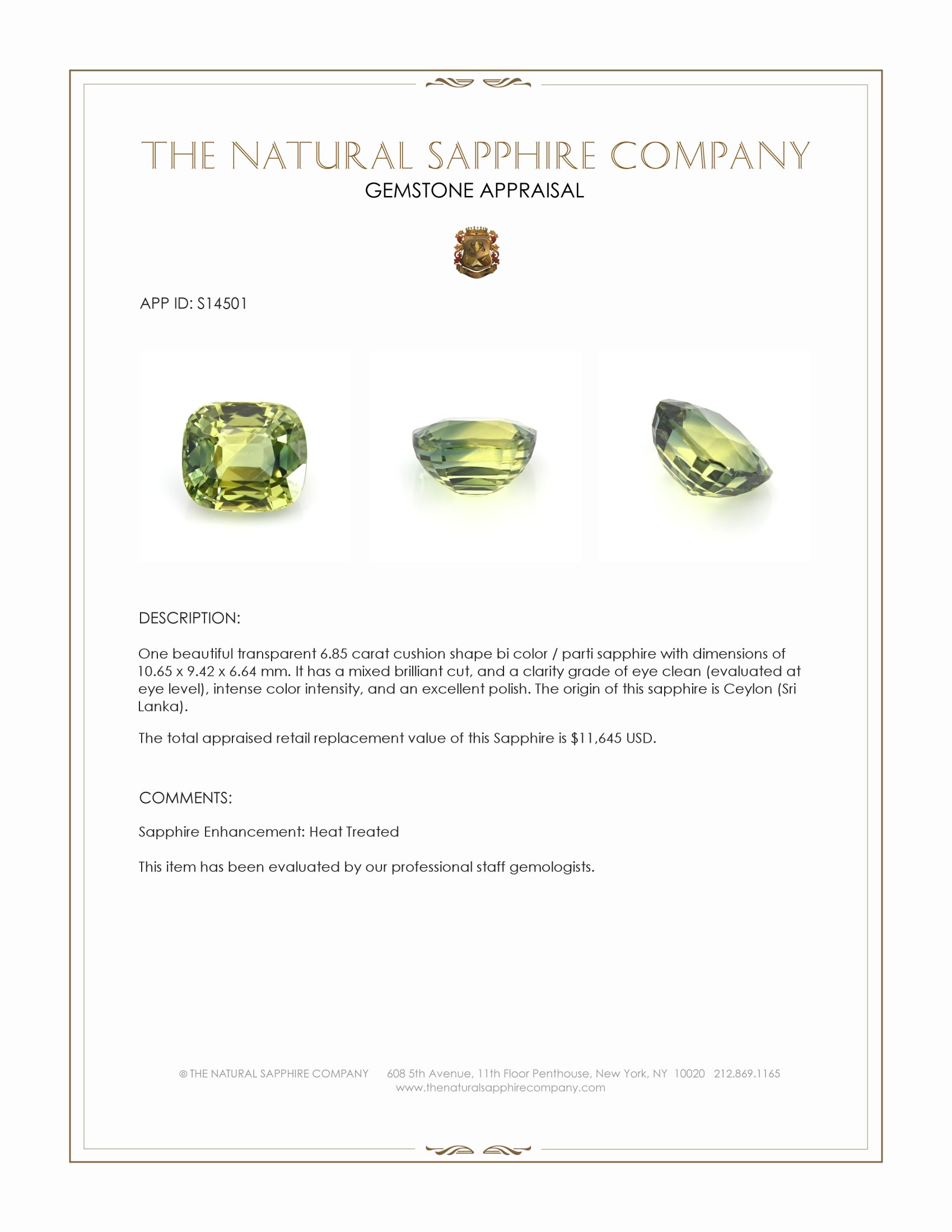 6.85 Ct. Bi Color / Parti Sapphire from Ceylon (Sri Lanka)