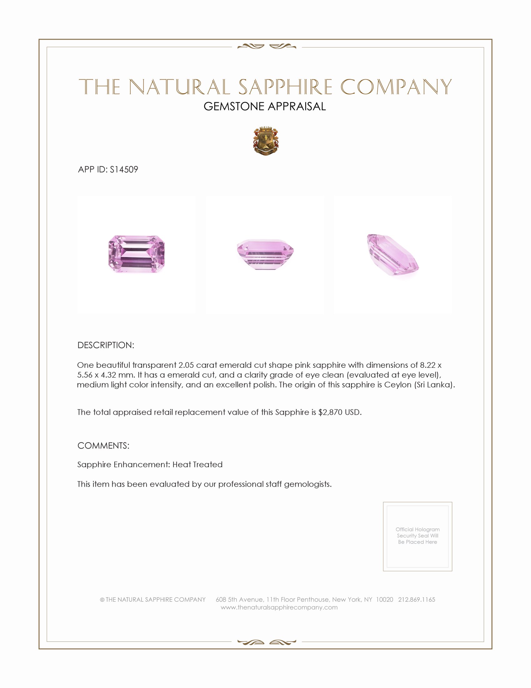 2.05 Ct. Pink Sapphire from Ceylon (Sri Lanka)