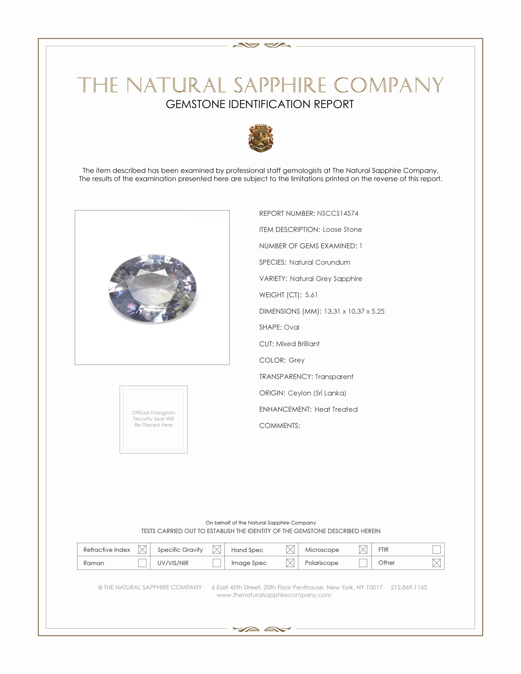 5.61 Ct. Grey Sapphire from Ceylon (Sri Lanka)
