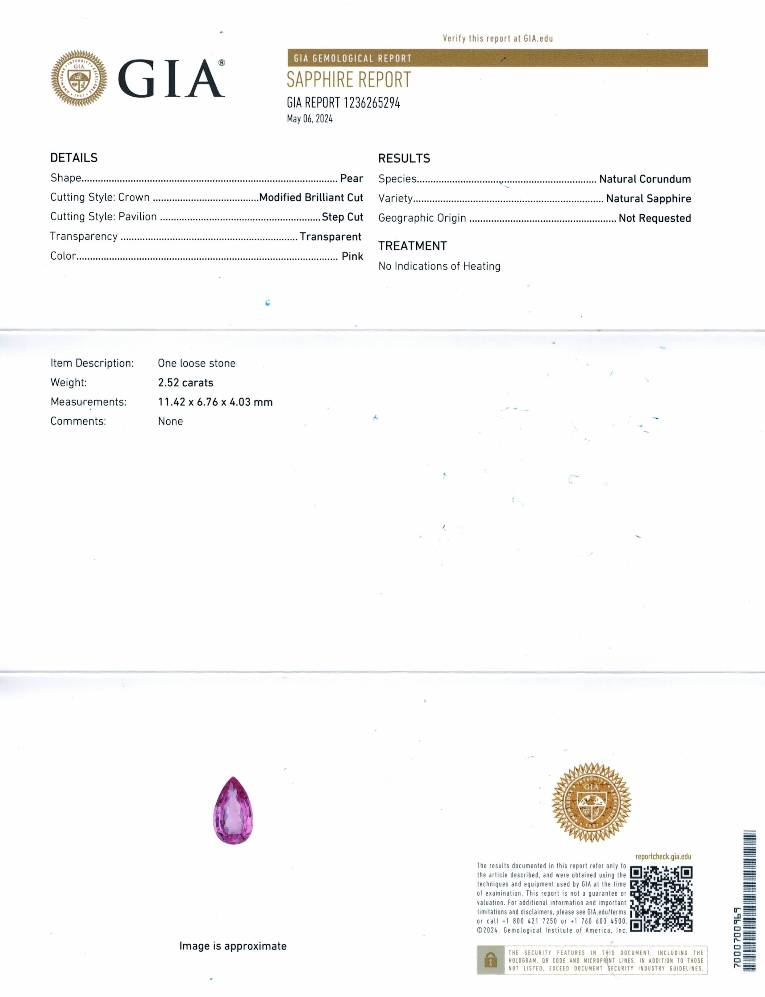 2.52 Ct. Pink Sapphire from Ceylon (Sri Lanka)