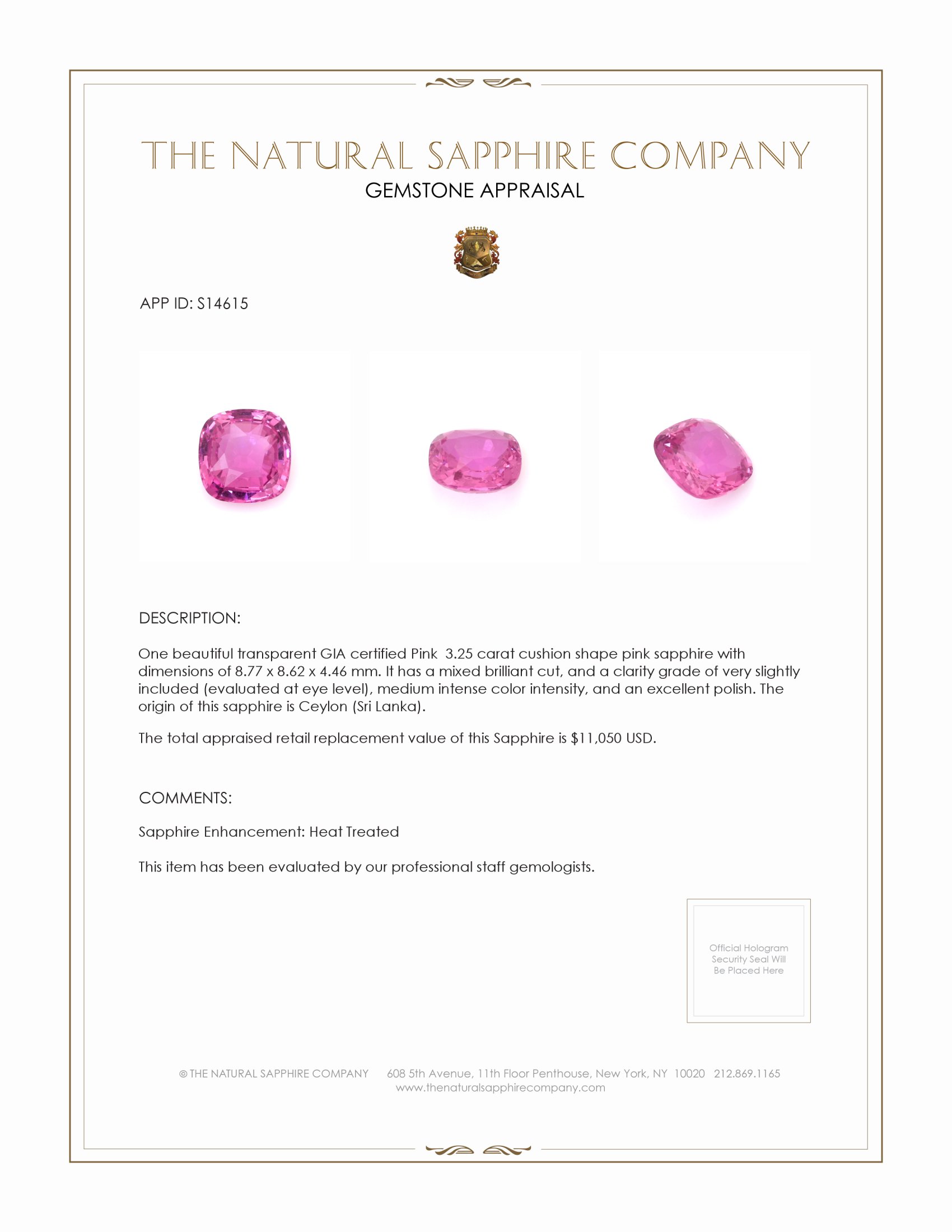 3.25 Ct. Pink Sapphire from Ceylon (Sri Lanka)