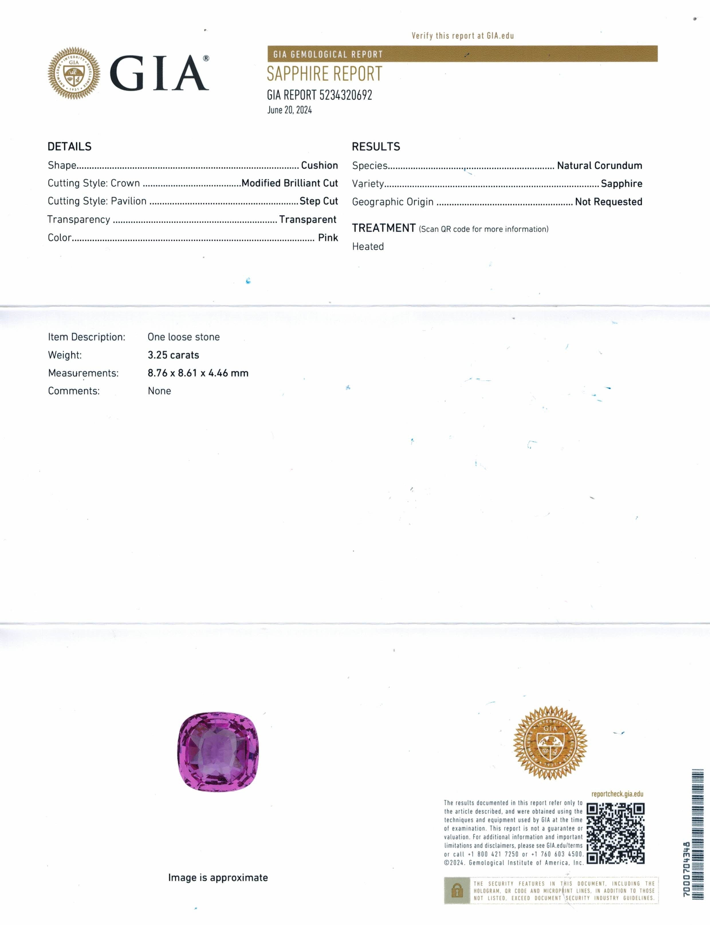 3.25 Ct. Pink Sapphire from Ceylon (Sri Lanka)