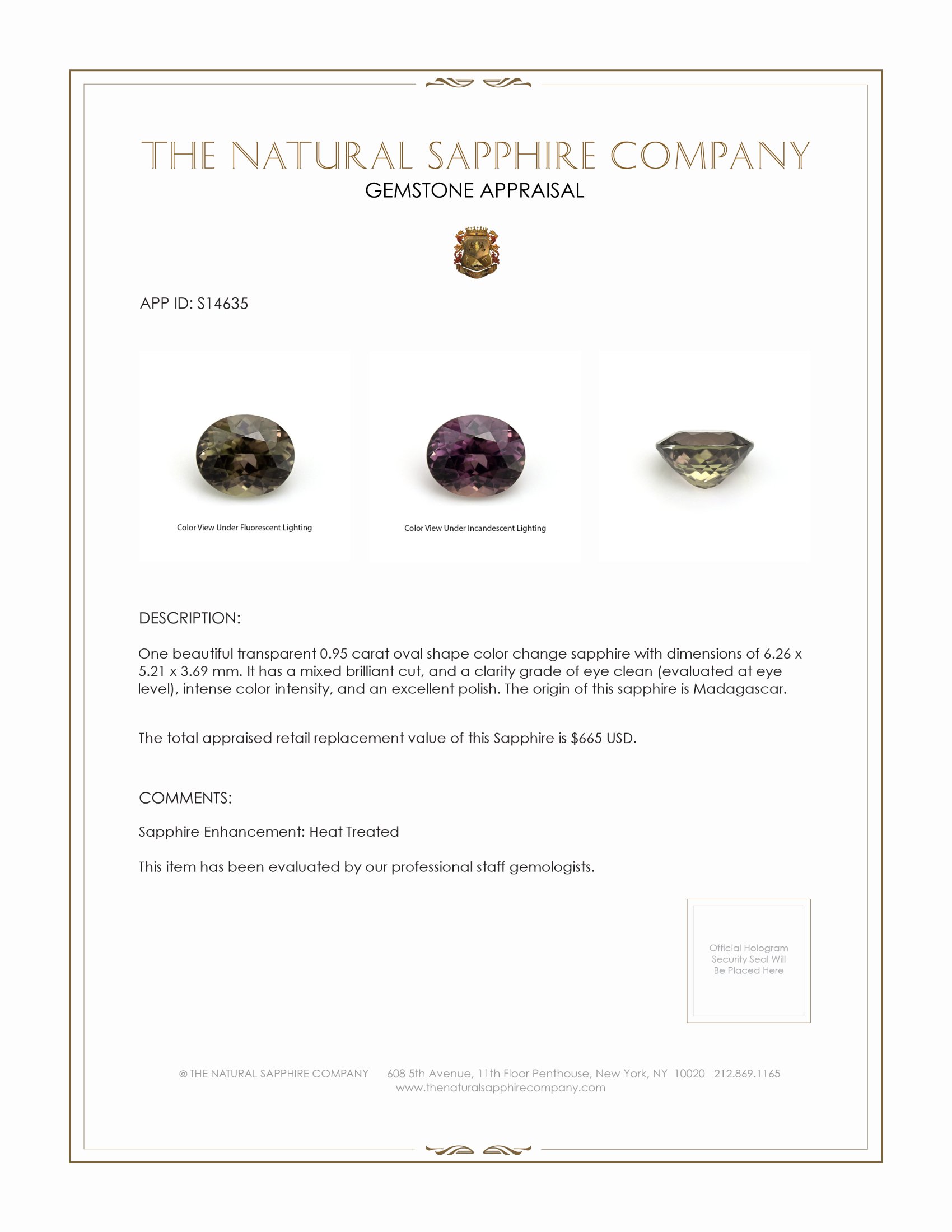 0.95 Ct. Color Change Sapphire from Madagascar
