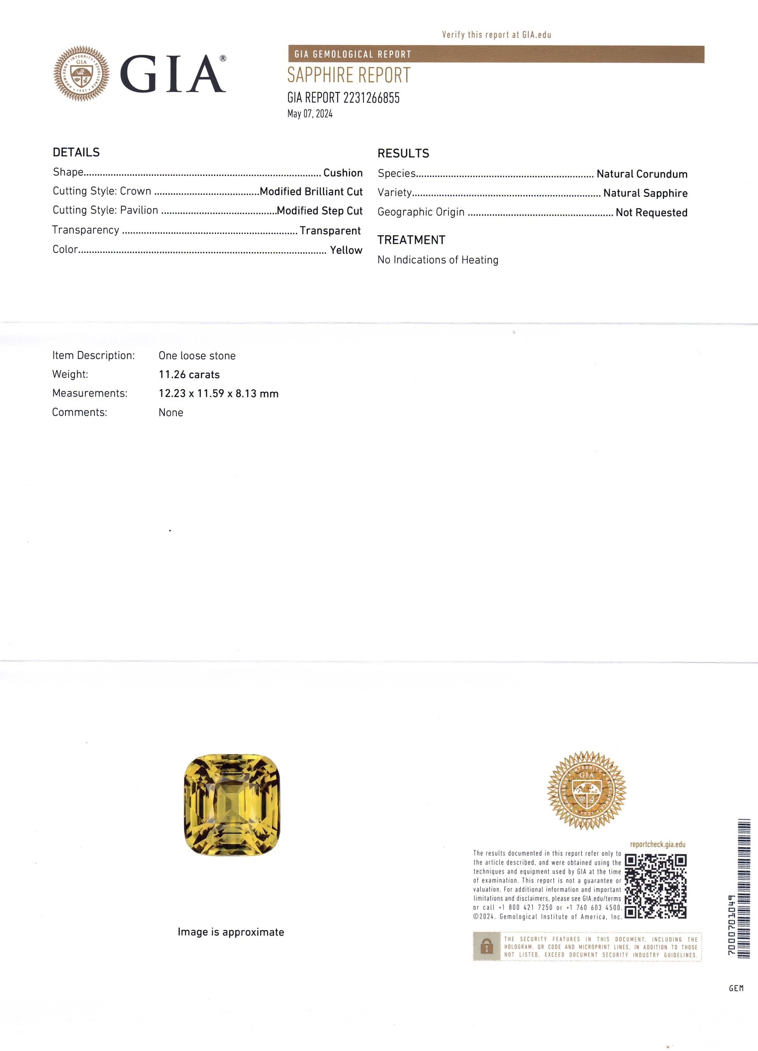 11.26 Ct. Yellow Sapphire from Ceylon (Sri Lanka)