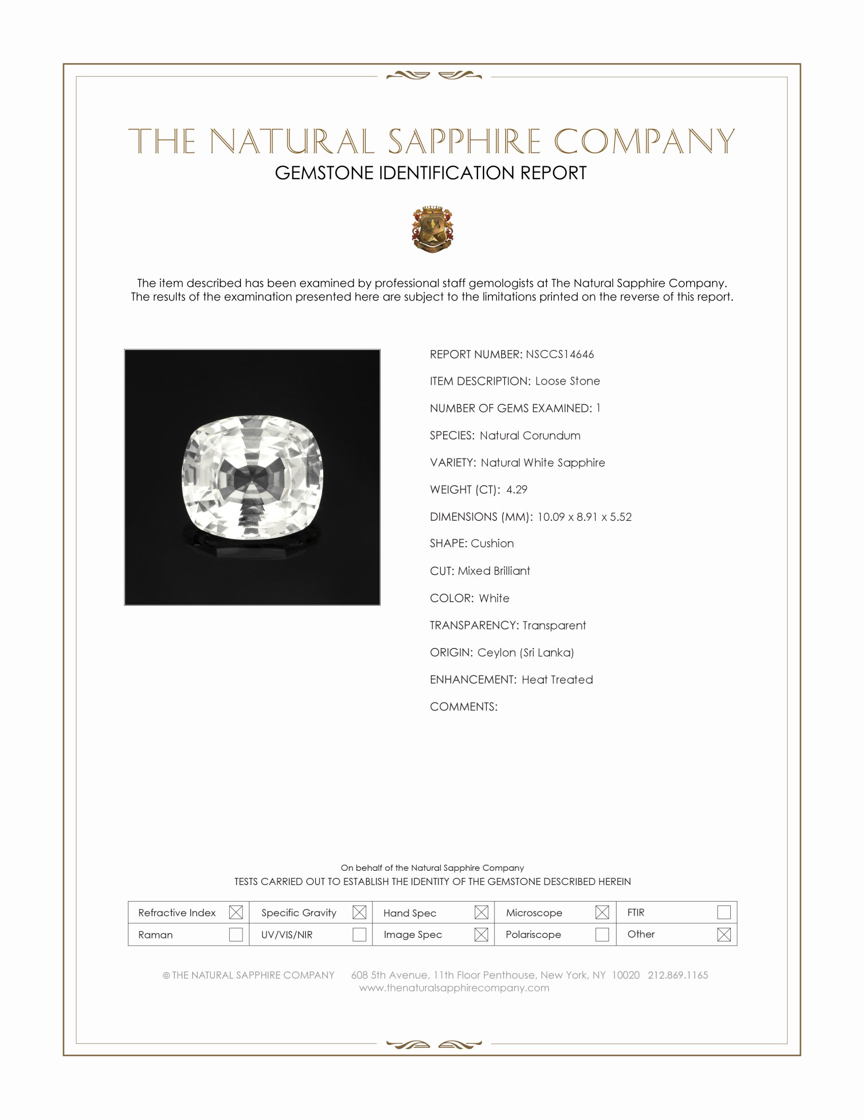 4.29 Ct. White Sapphire from Ceylon (Sri Lanka)