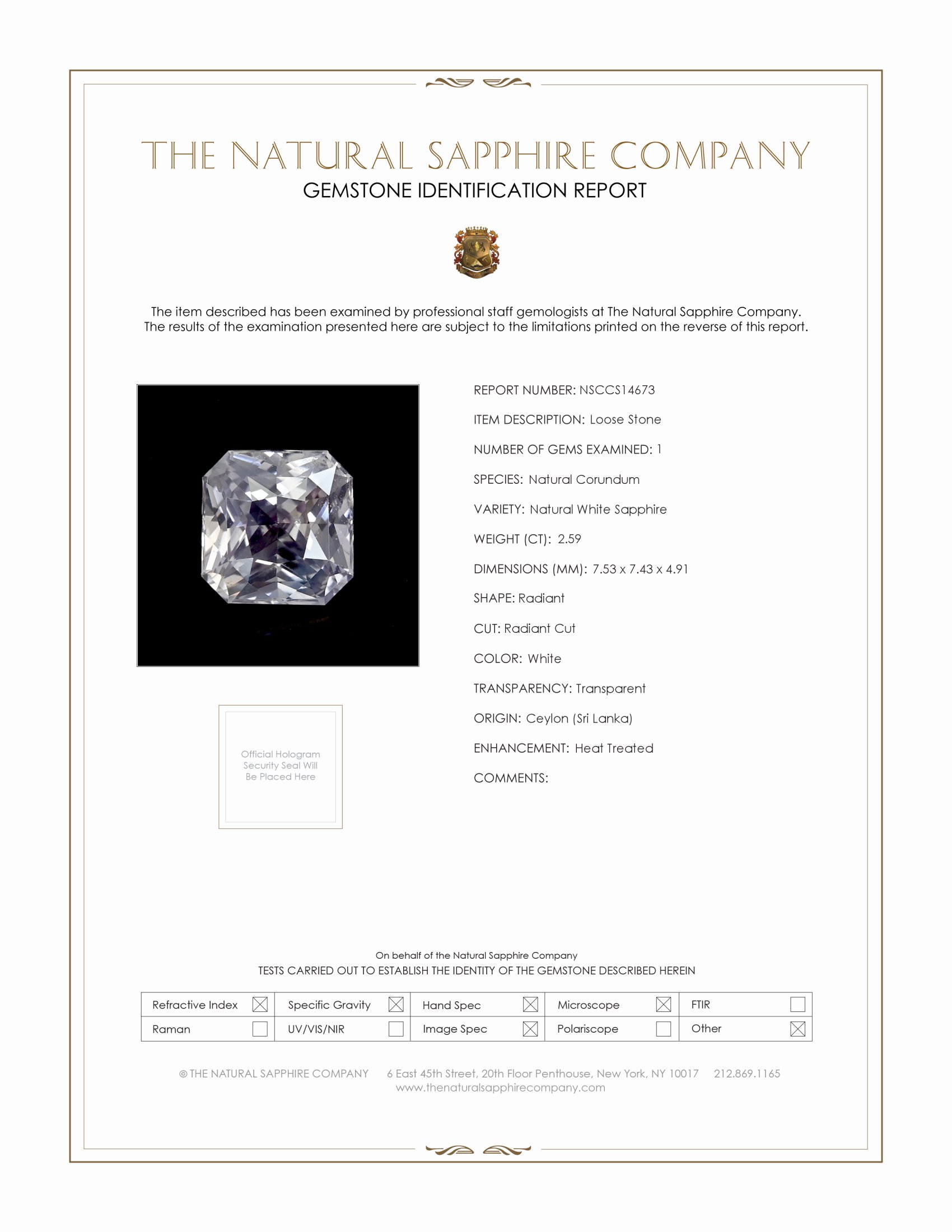 2.59 Ct. White Sapphire from Ceylon (Sri Lanka)