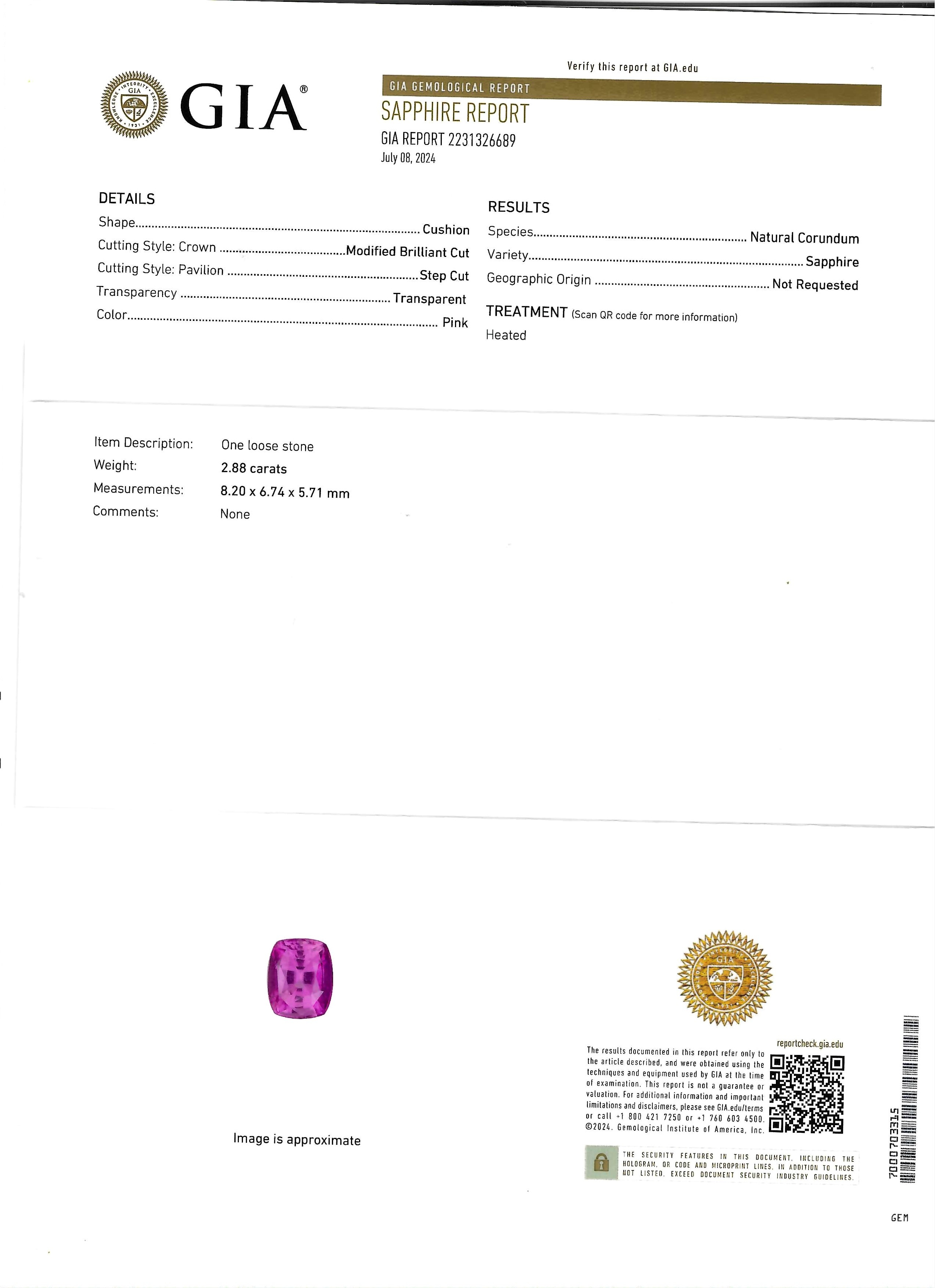 2.88 Ct. Pink Sapphire from Ceylon (Sri Lanka)