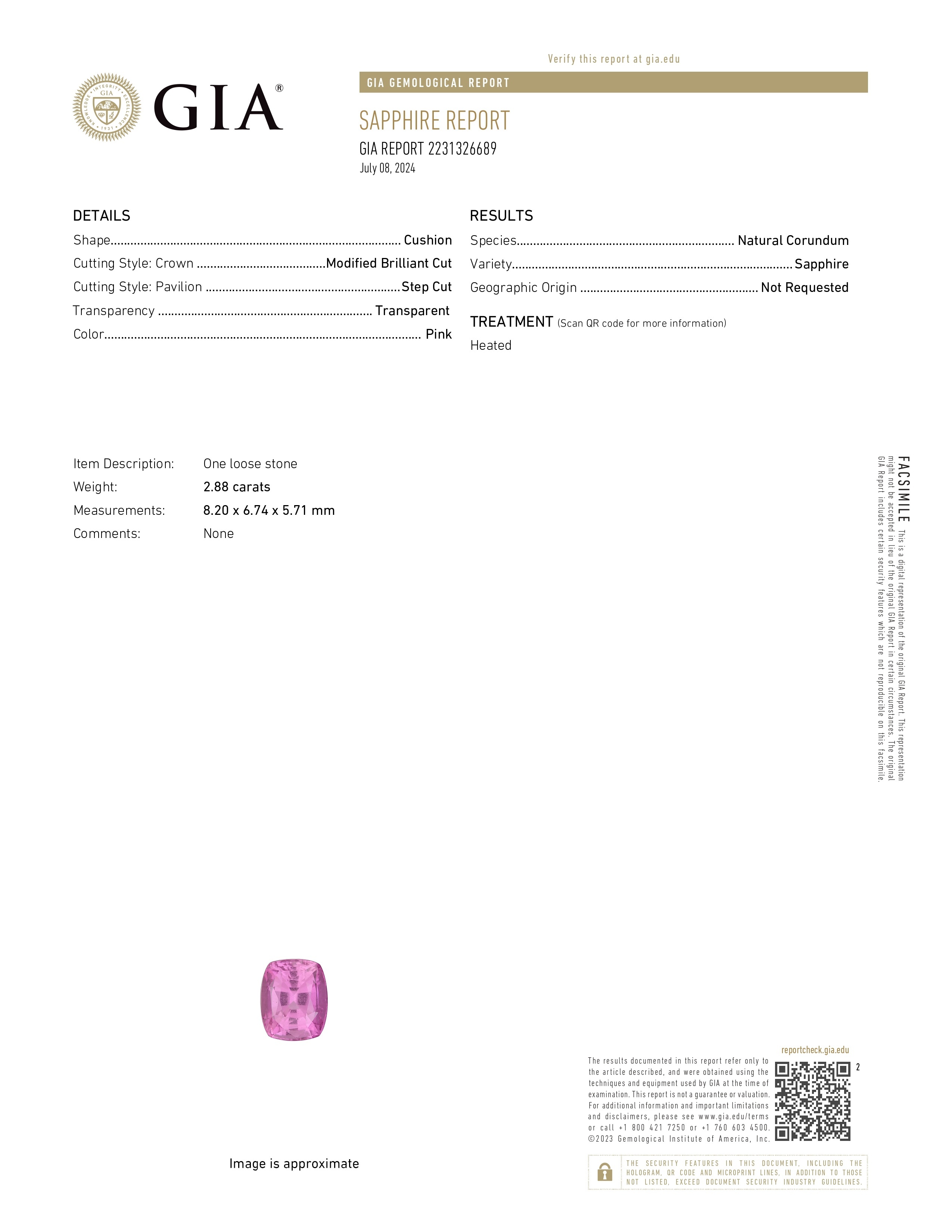 2.88 Ct. Pink Sapphire from Ceylon (Sri Lanka)