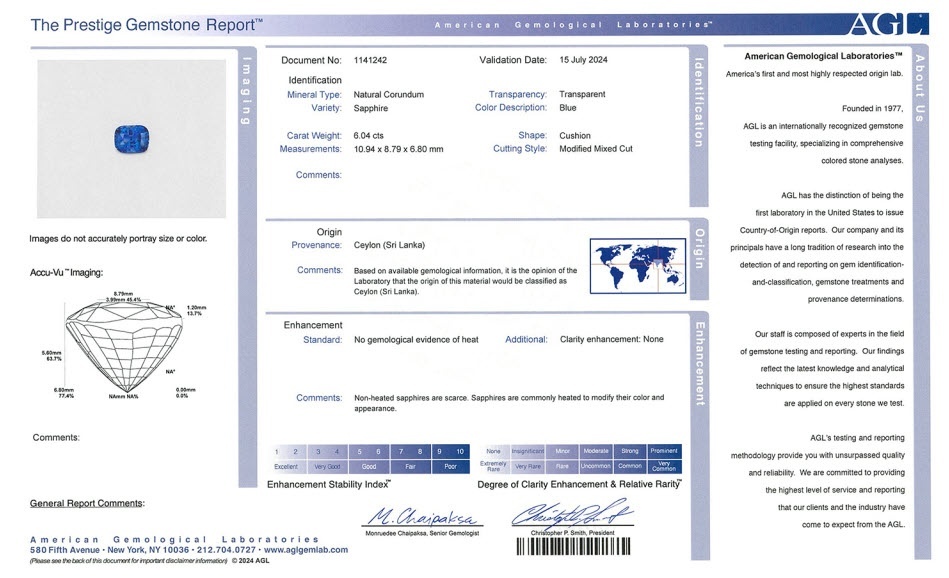 6.04 Ct. Blue Sapphire from Ceylon (Sri Lanka)