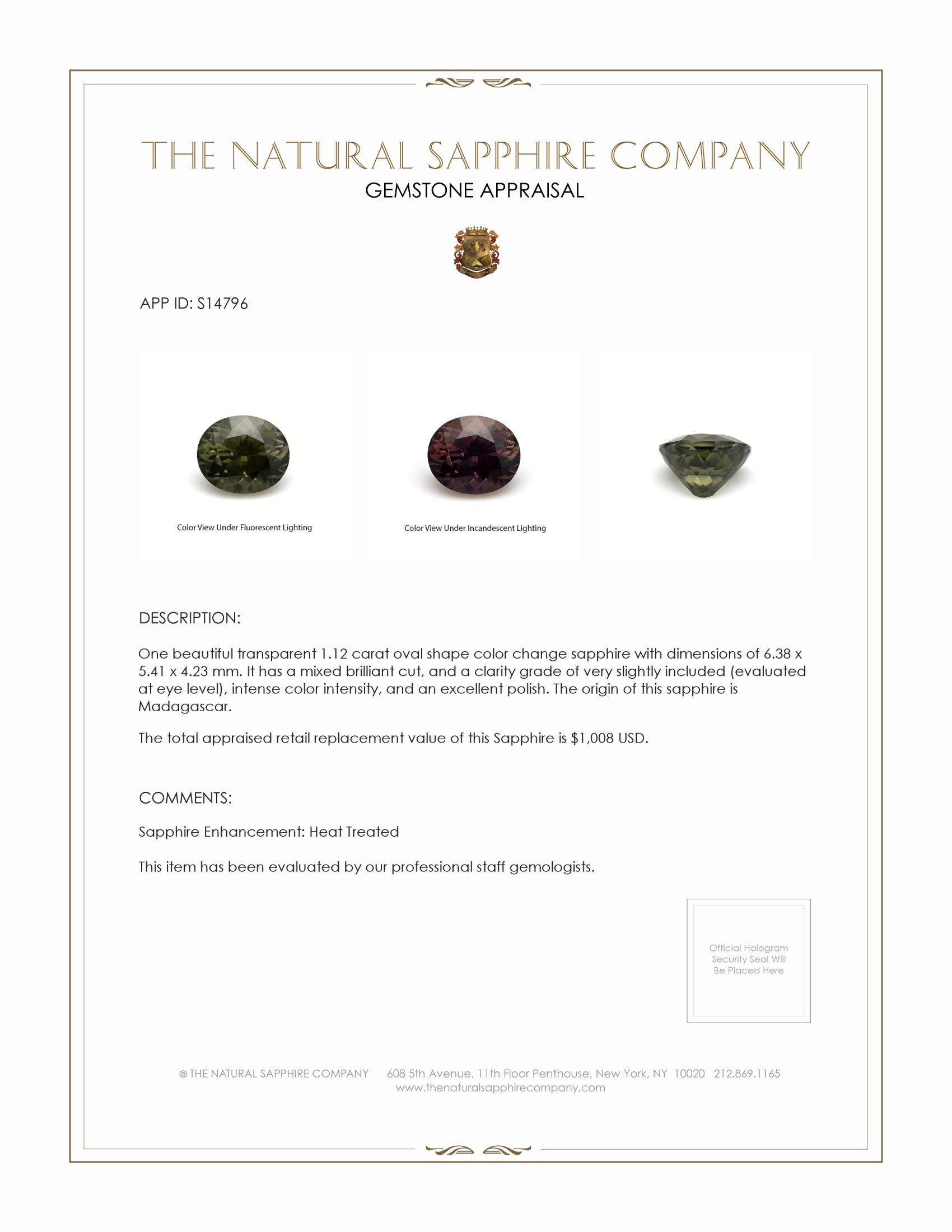 1.12 Ct. Color Change Sapphire from Madagascar