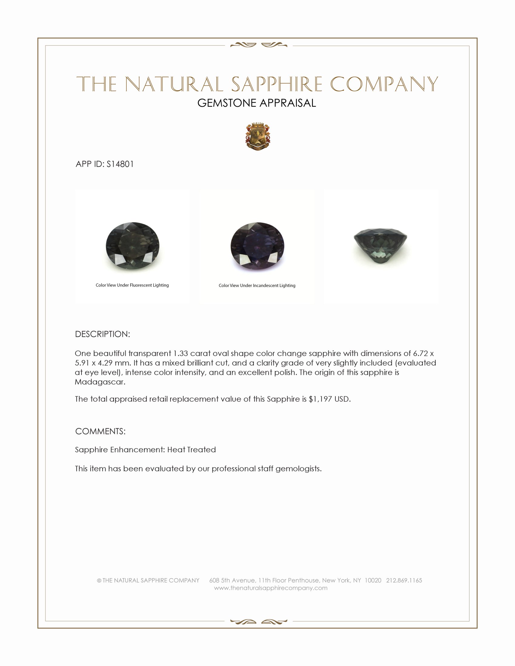 1.33 Ct. Color Change Sapphire from Madagascar