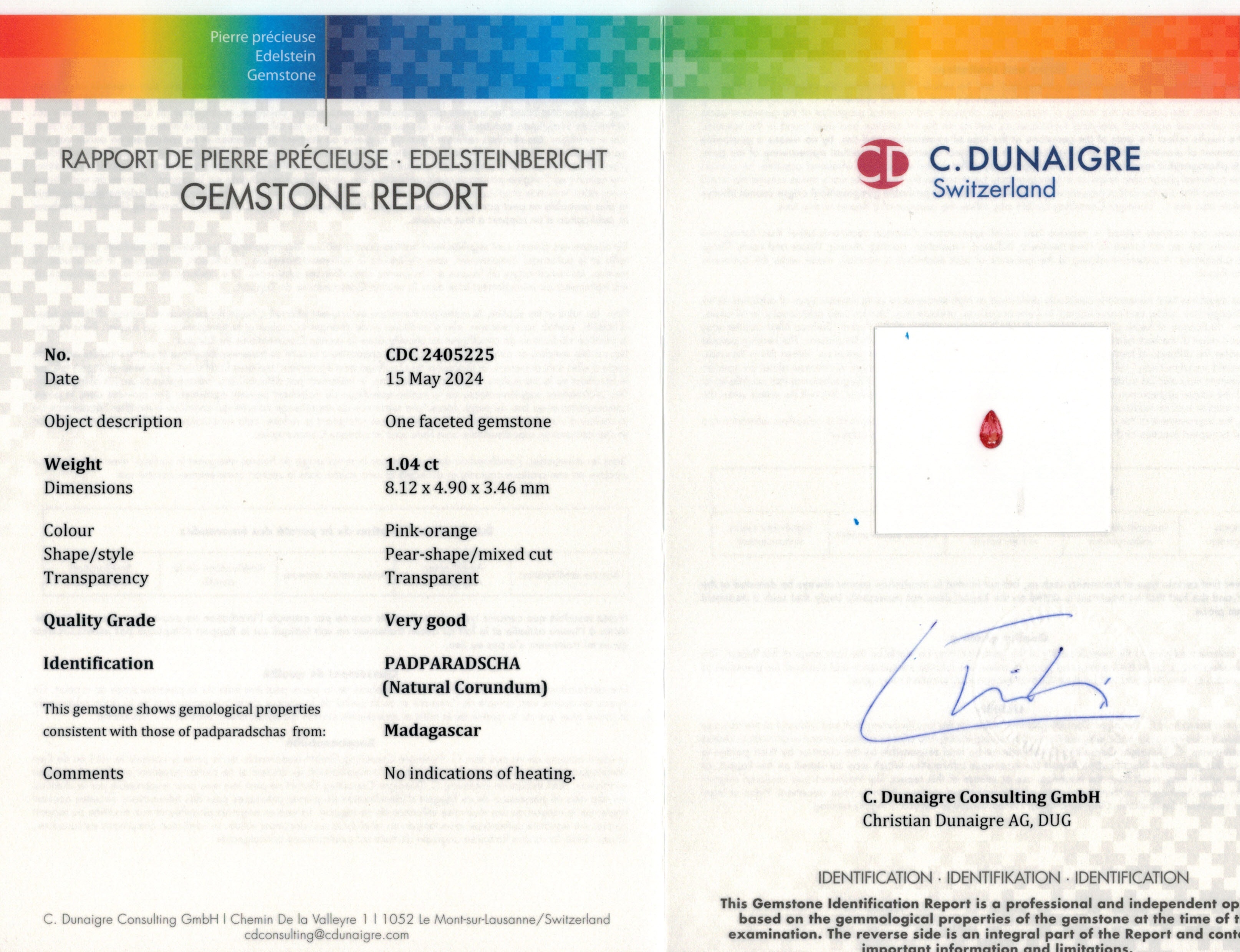 1.04 Ct. Padparadscha Sapphire from Madagascar