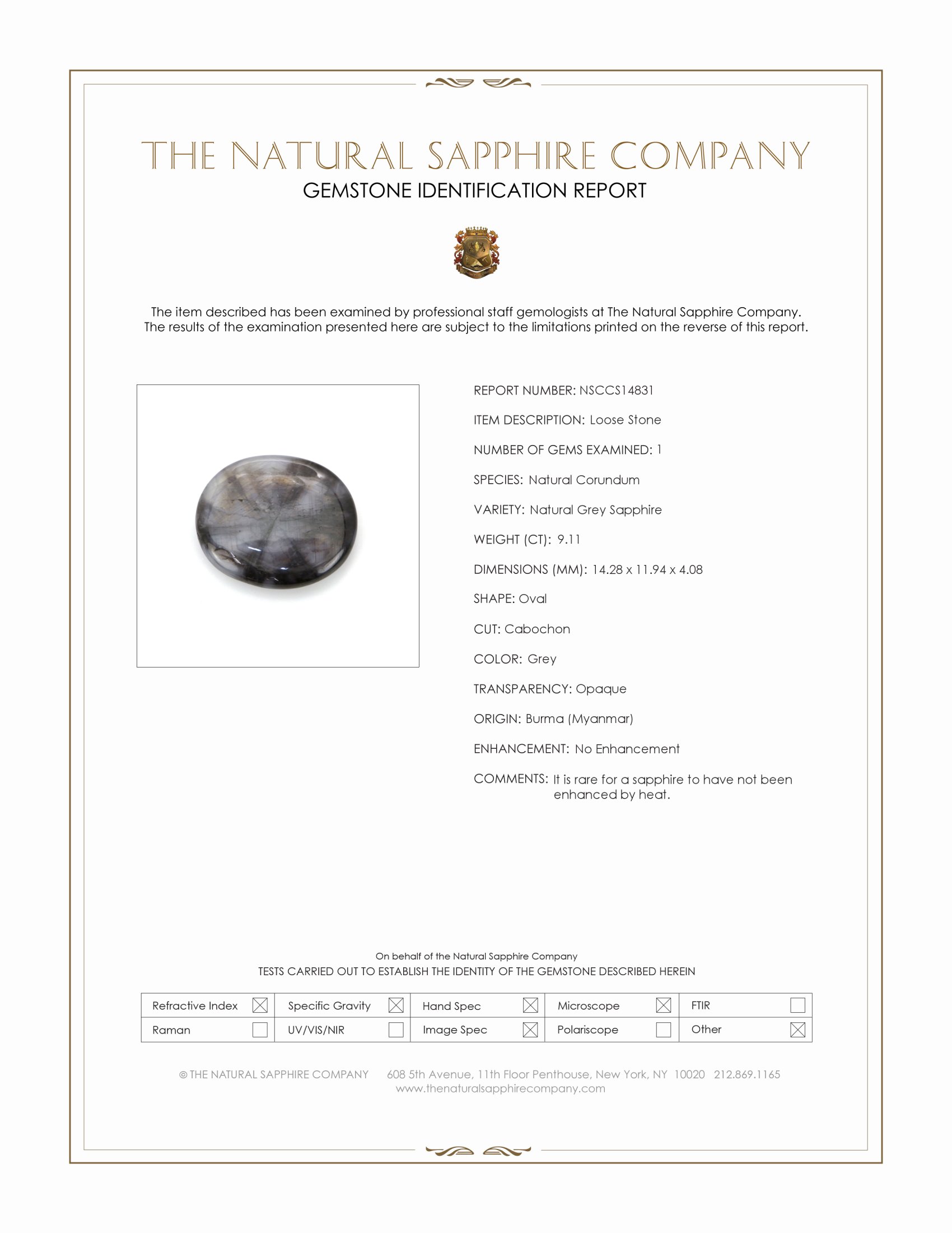 9.11 Ct. Grey Cabochon Sapphire from Burma (Myanmar)