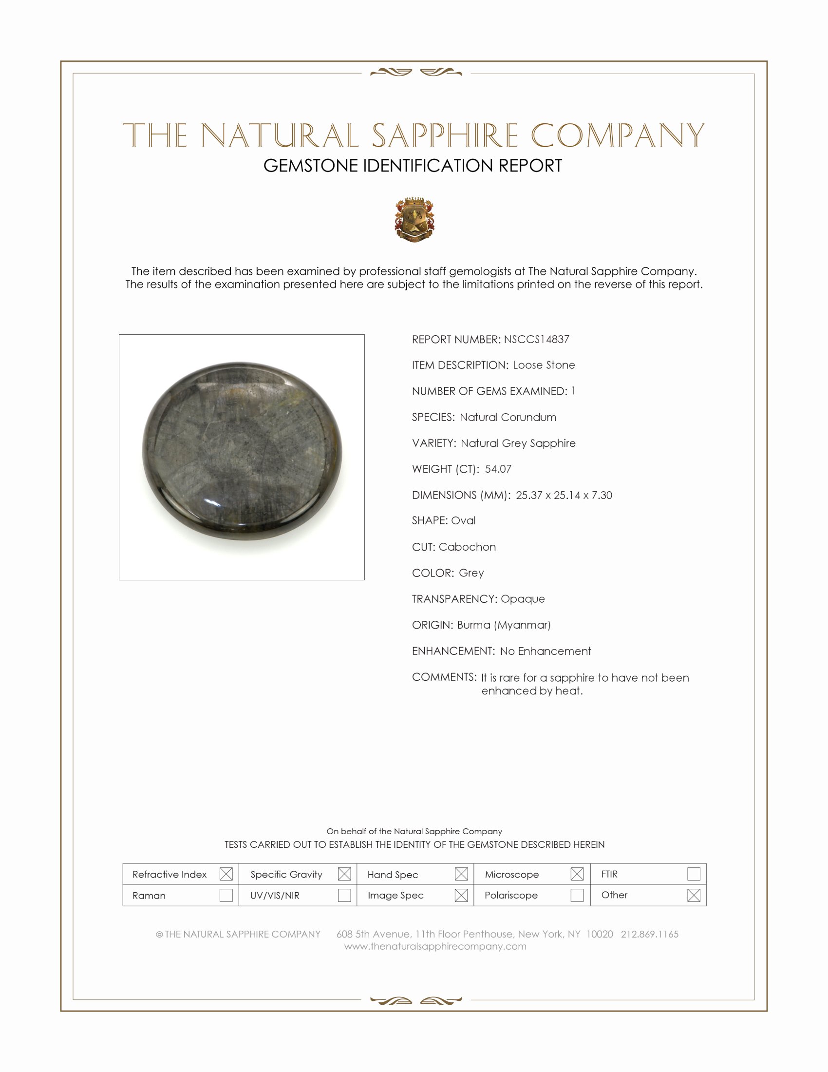 54.07 Ct. Grey Cabochon Sapphire from Burma (Myanmar)
