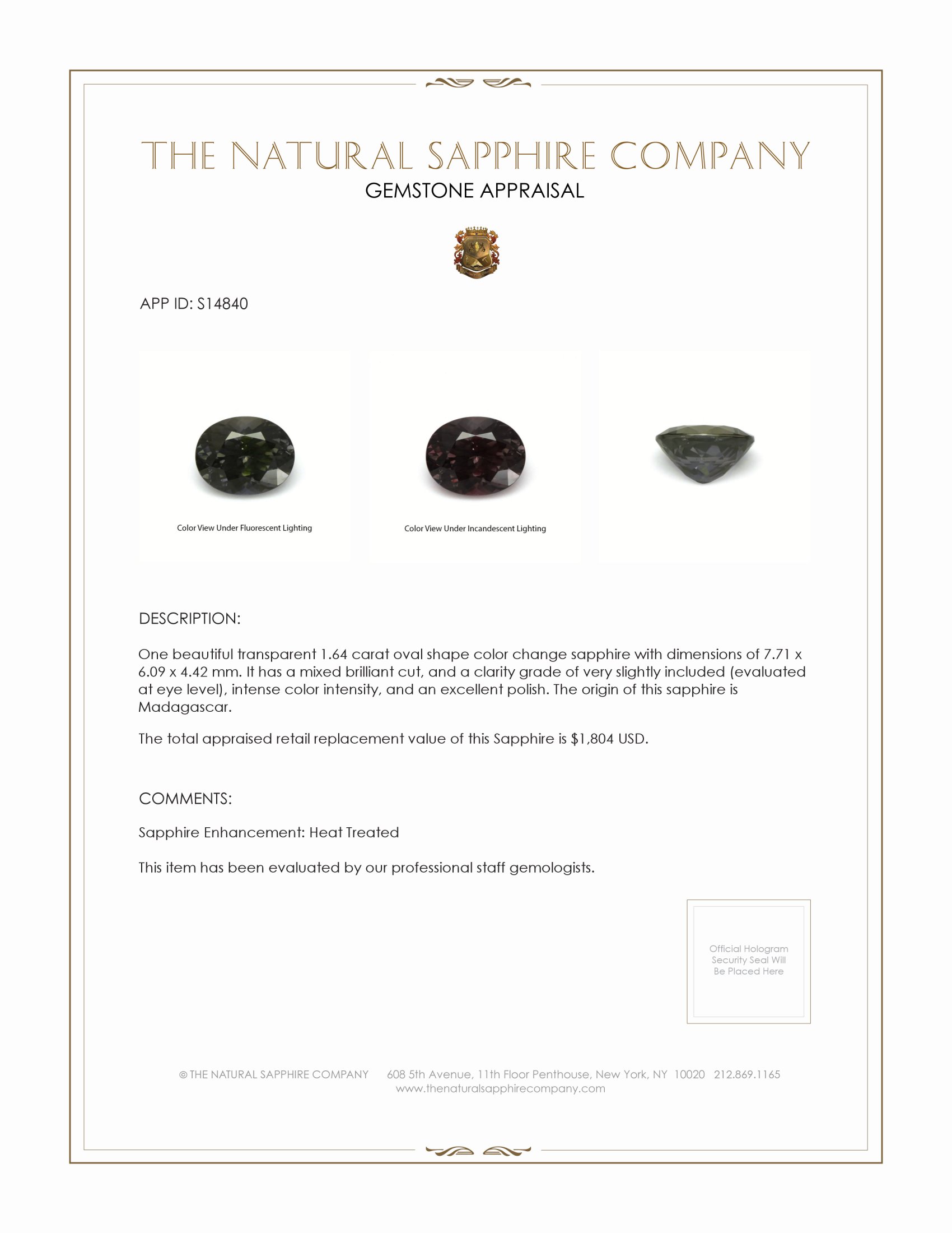 1.64 Ct. Color Change Sapphire from Madagascar