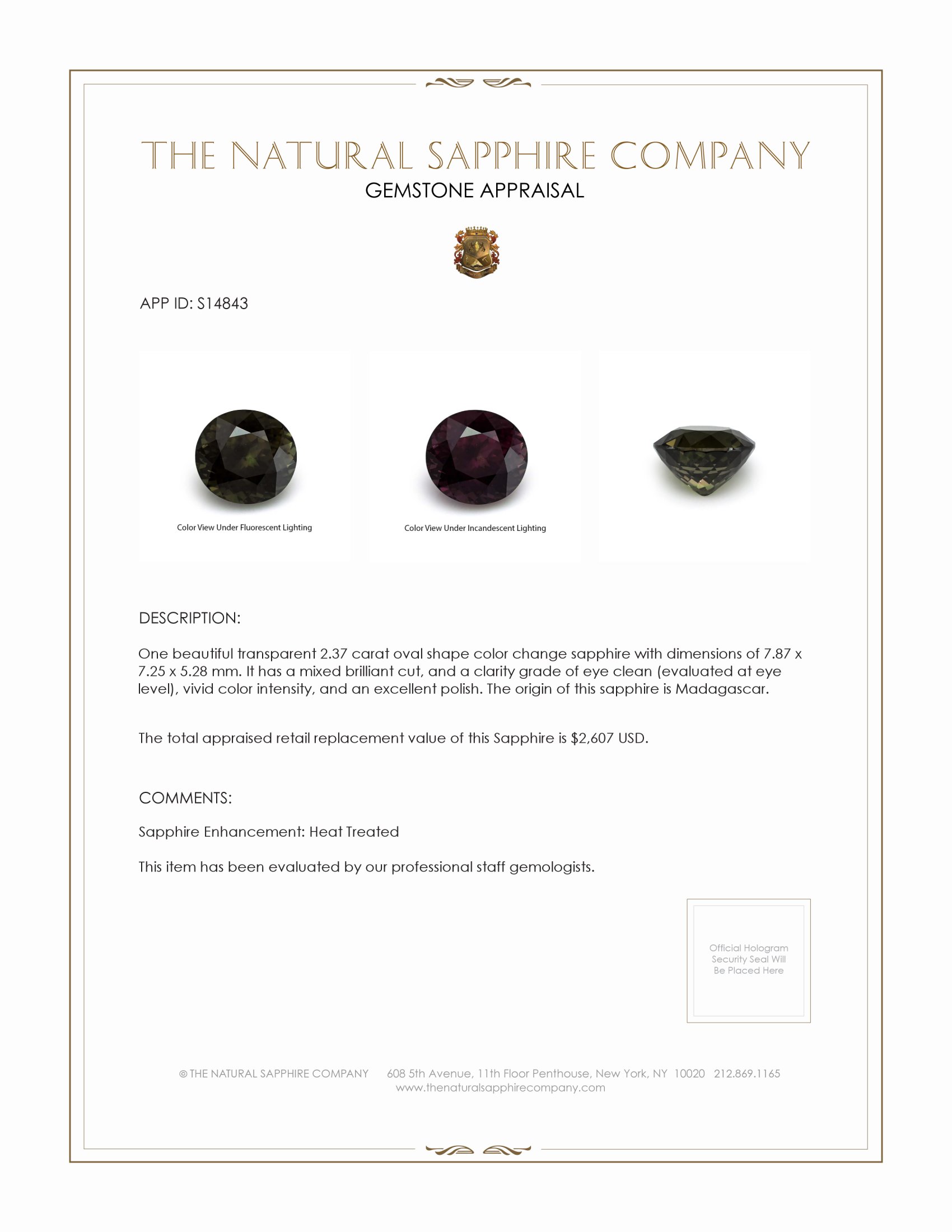 2.37 Ct. Color Change Sapphire from Madagascar