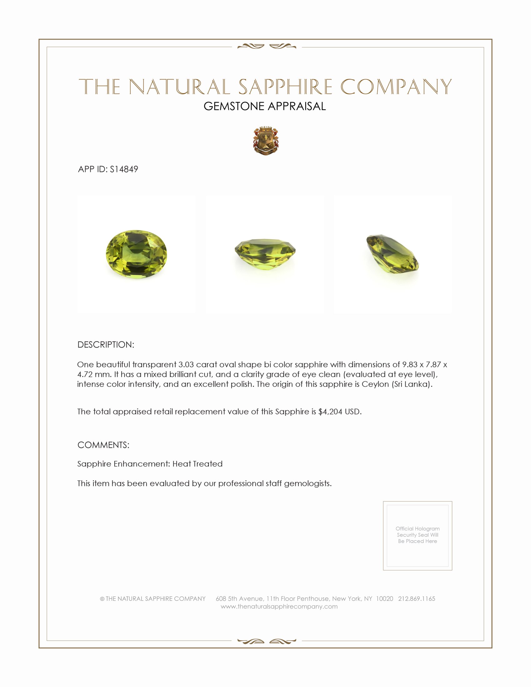 3.03 Ct. Bi Color Sapphire from Ceylon (Sri Lanka)