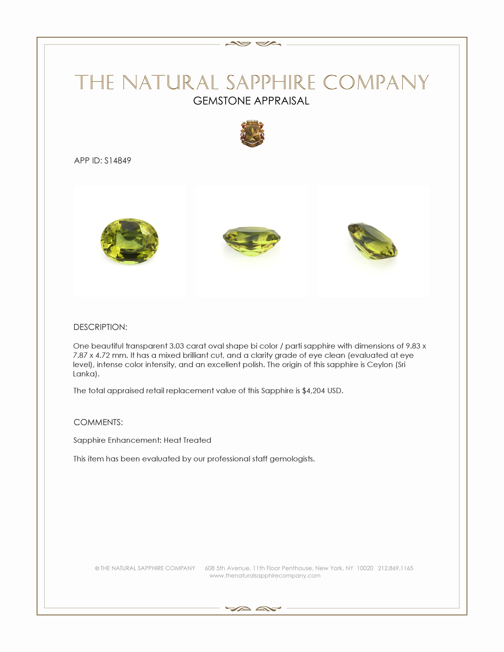 3.03 Ct. Bi Color / Parti Sapphire from Ceylon (Sri Lanka)