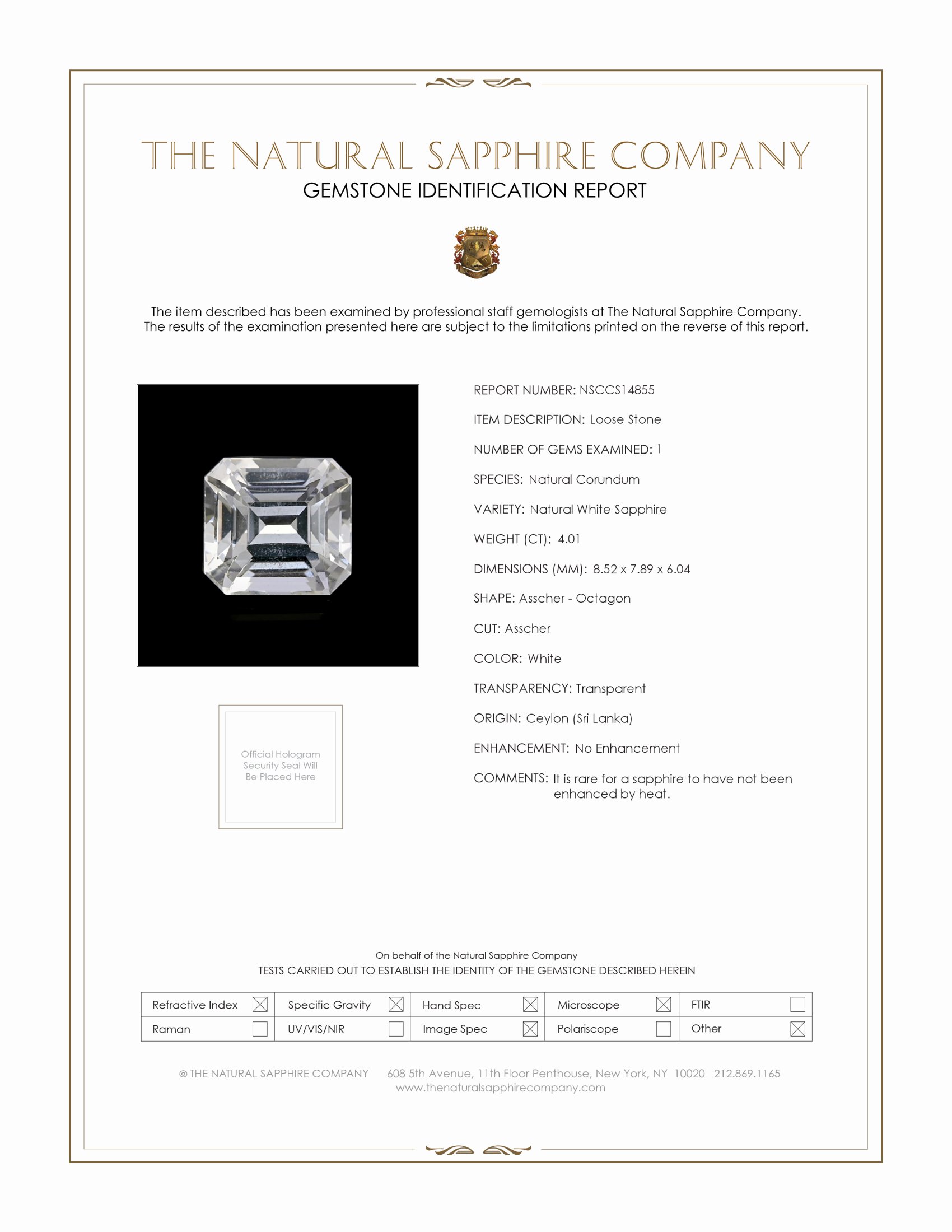 4.01 Ct. White Sapphire from Ceylon (Sri Lanka)