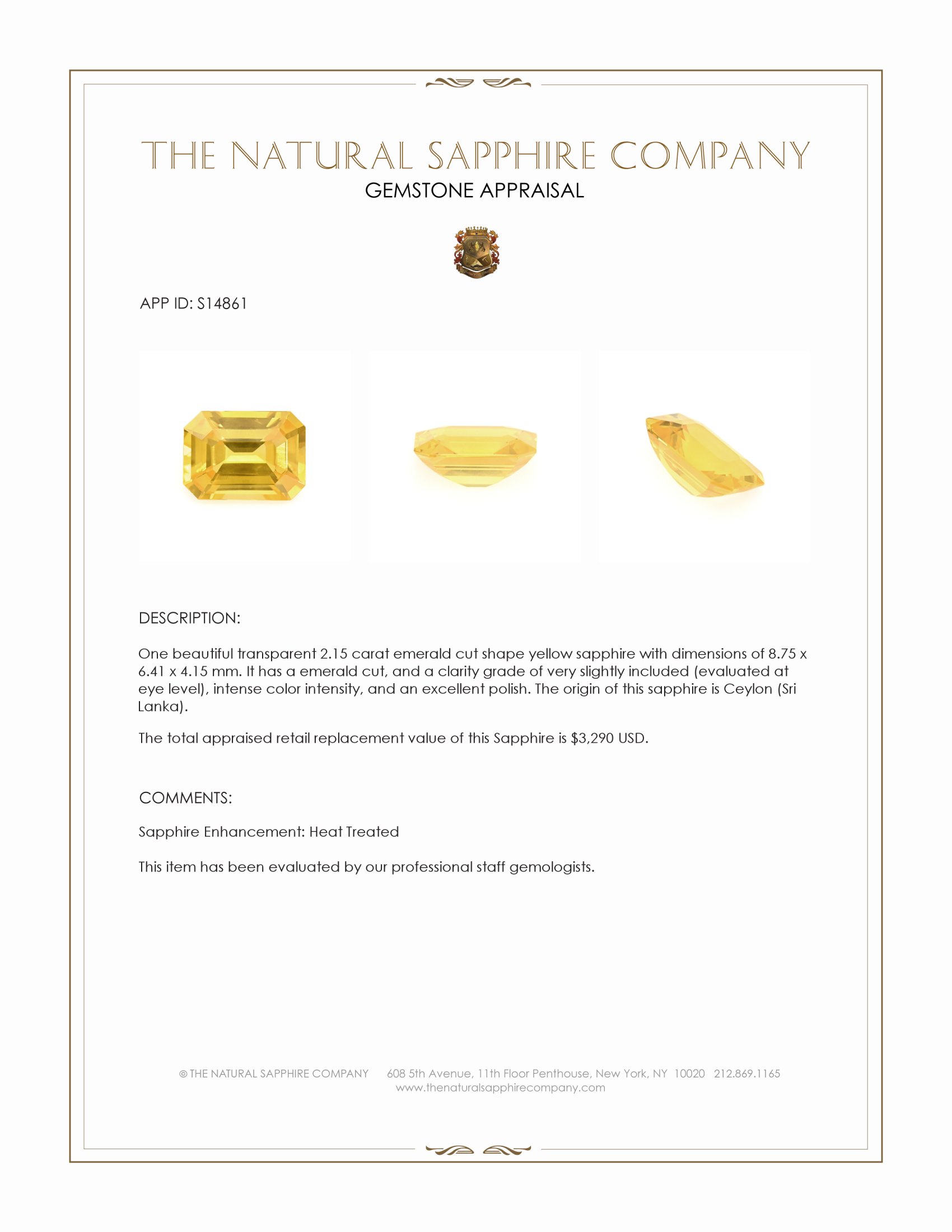 2.15 Ct. Yellow Sapphire from Ceylon (Sri Lanka)
