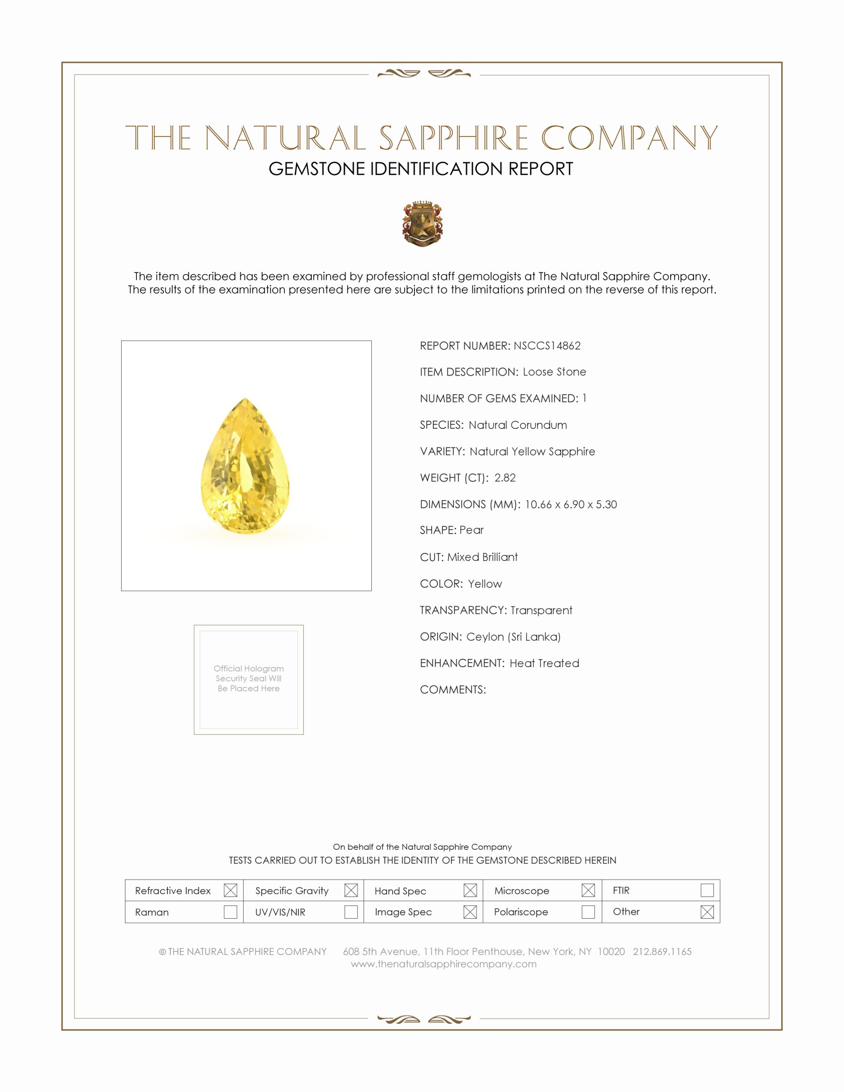 2.82 Ct. Yellow Sapphire from Ceylon (Sri Lanka)