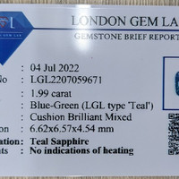 1.99 Ct. Bluish Green Sapphire from Ceylon (Sri Lanka) Scan Report