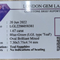 1.67 Ct. Bluish Green Sapphire from Ceylon (Sri Lanka) Scan Report