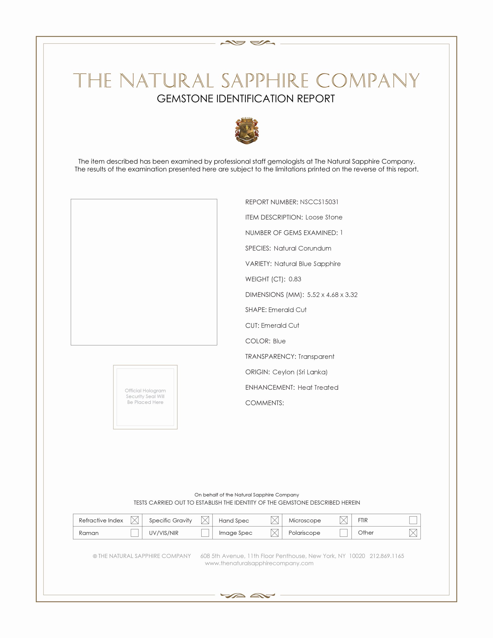 0.83 Ct. Blue Sapphire from Ceylon (Sri Lanka)