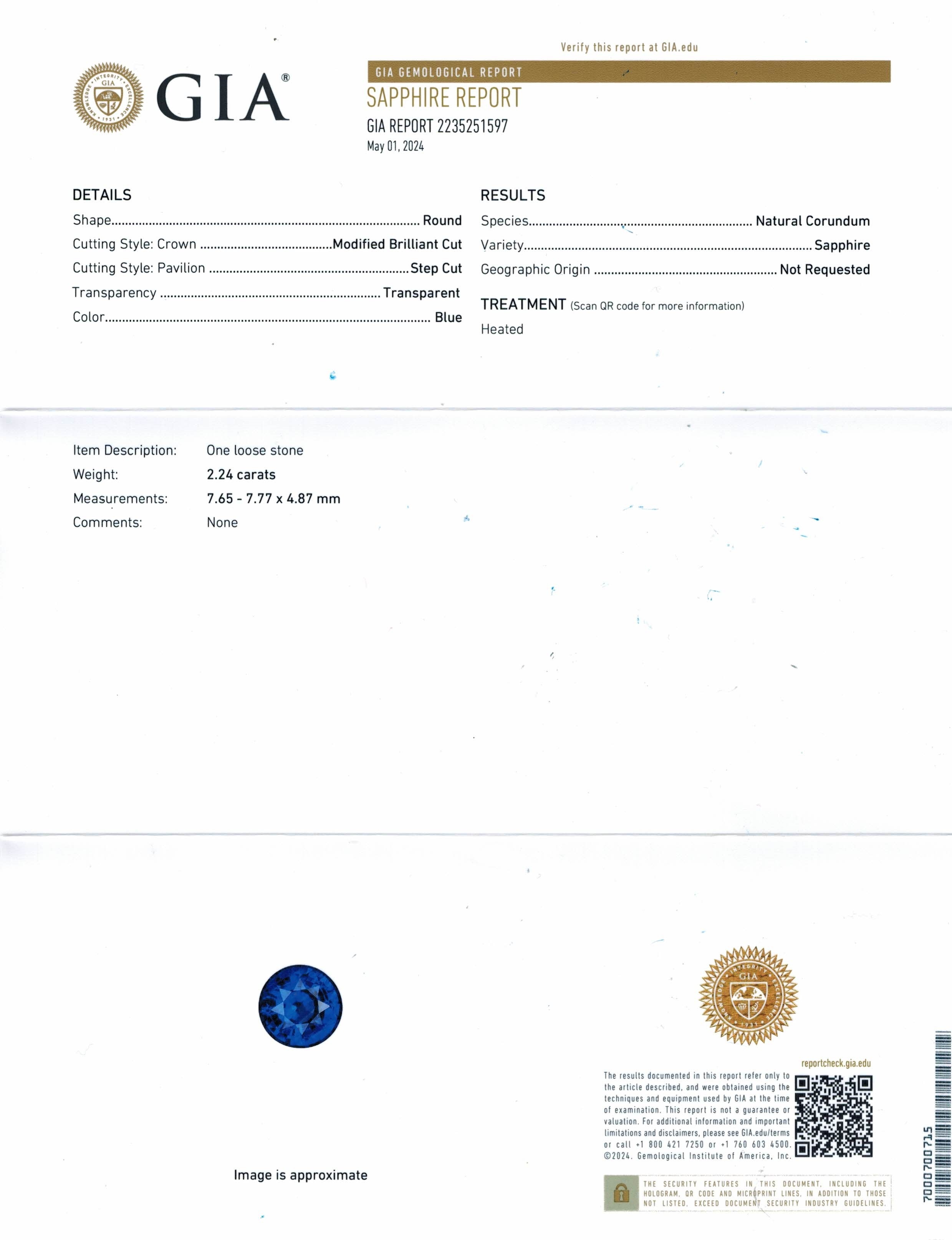 2.24 Ct. Blue Sapphire from Ceylon (Sri Lanka)