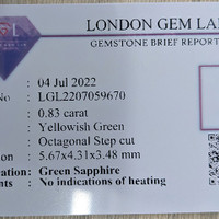 0.83 Ct. Yellowish Green Sapphire from Ceylon (Sri Lanka) Scan Report