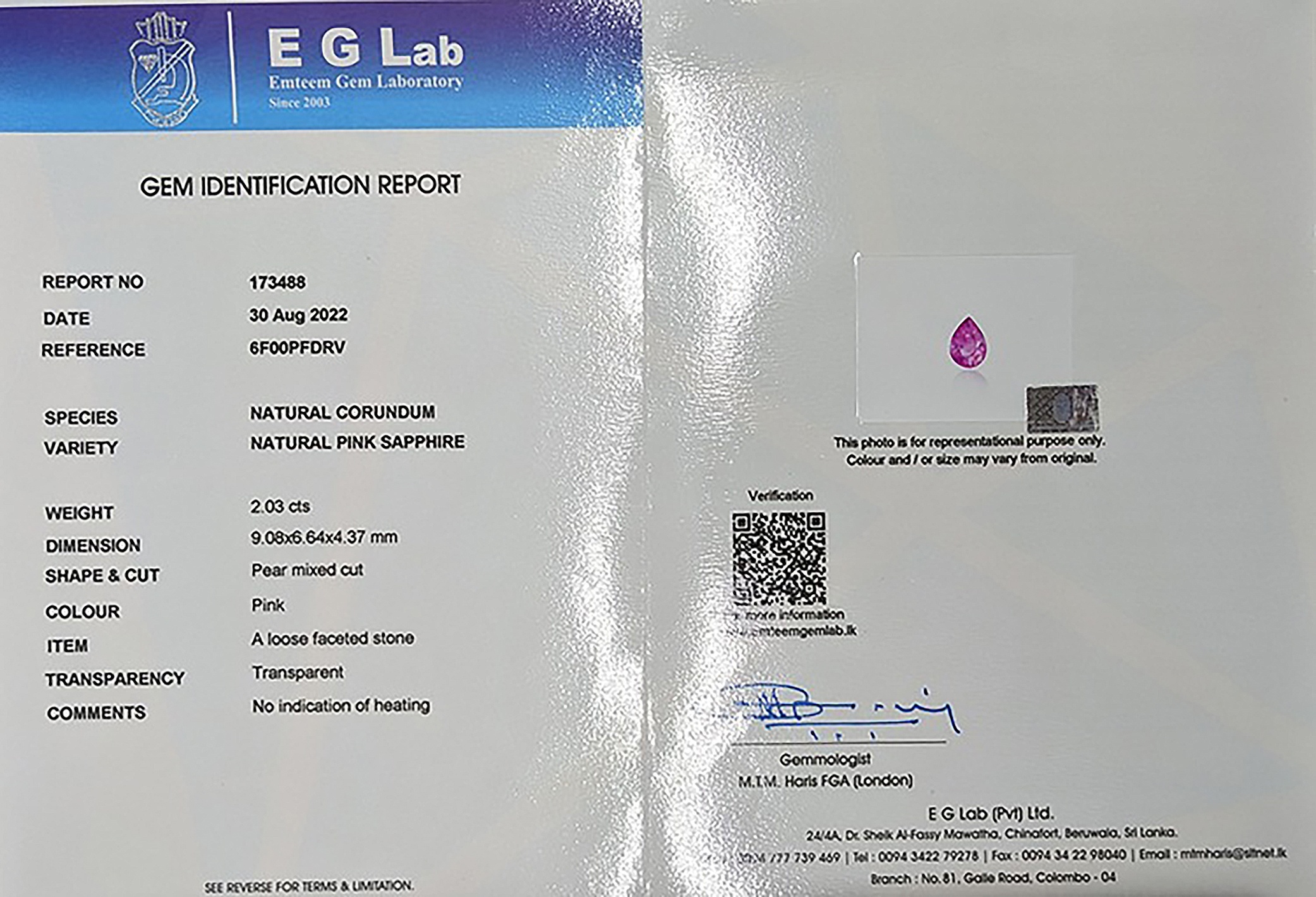 2.03 Ct. Pink Sapphire from Ceylon (Sri Lanka)