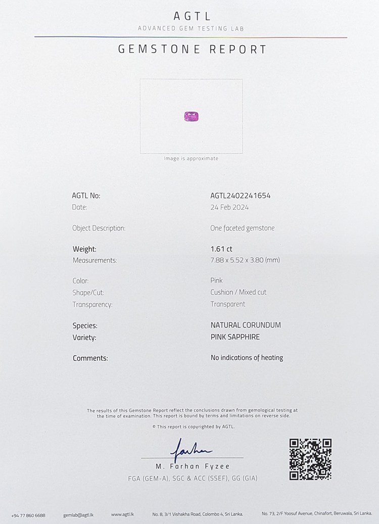 1.61 Ct. Pink Sapphire from Ceylon (Sri Lanka)