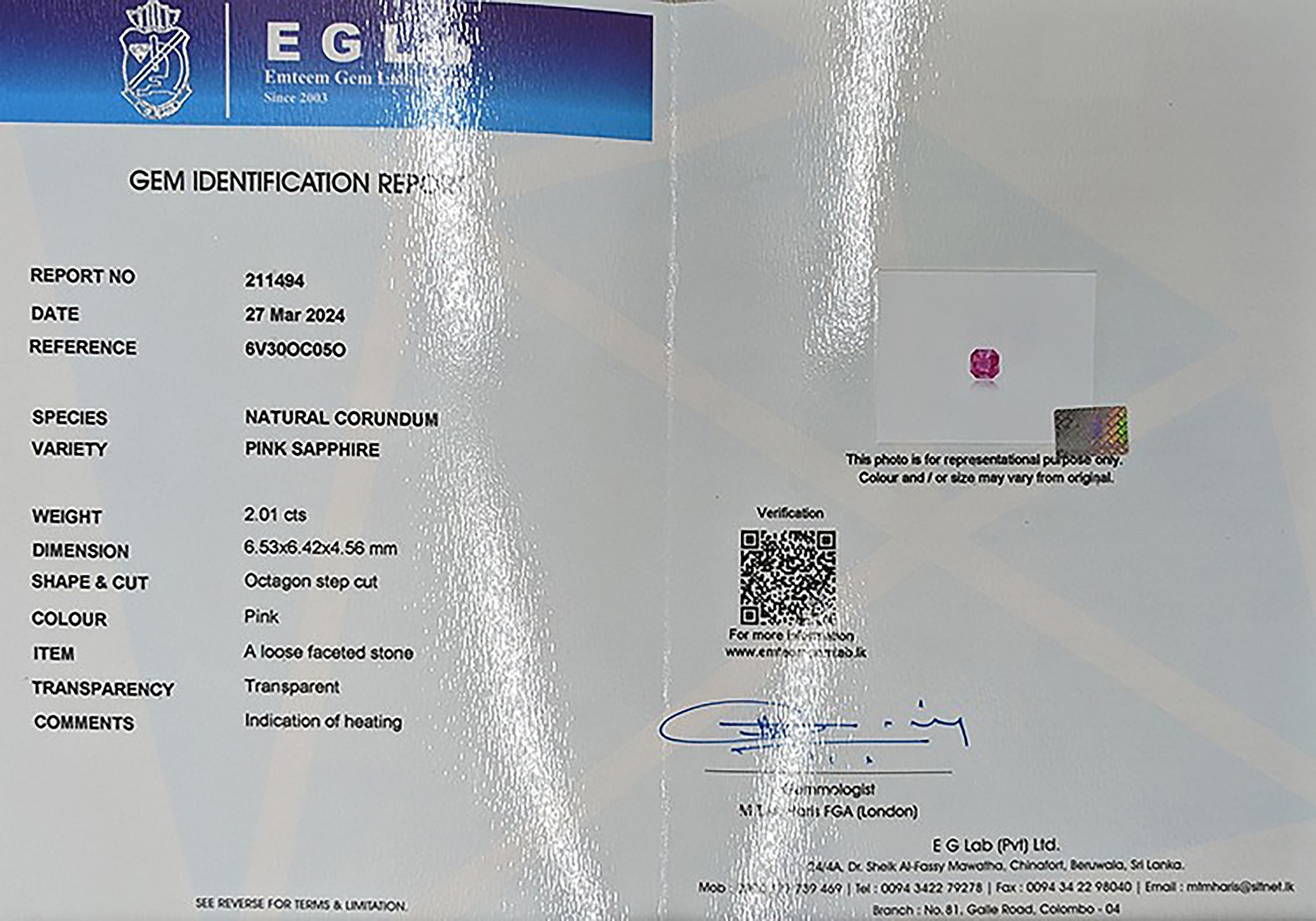 2.01 Ct. Pink Sapphire from Ceylon (Sri Lanka)