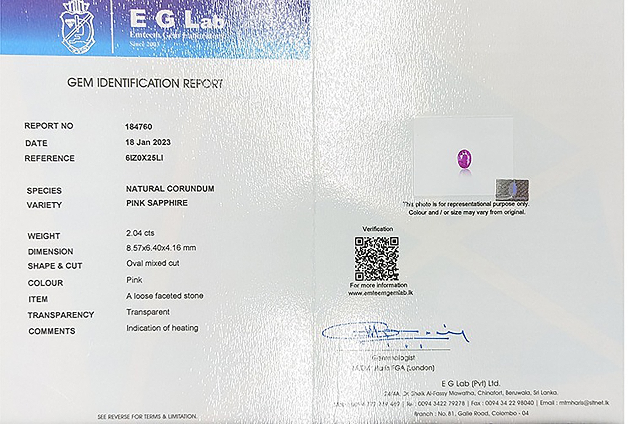 2.04 Ct. Pink Sapphire from Ceylon (Sri Lanka)