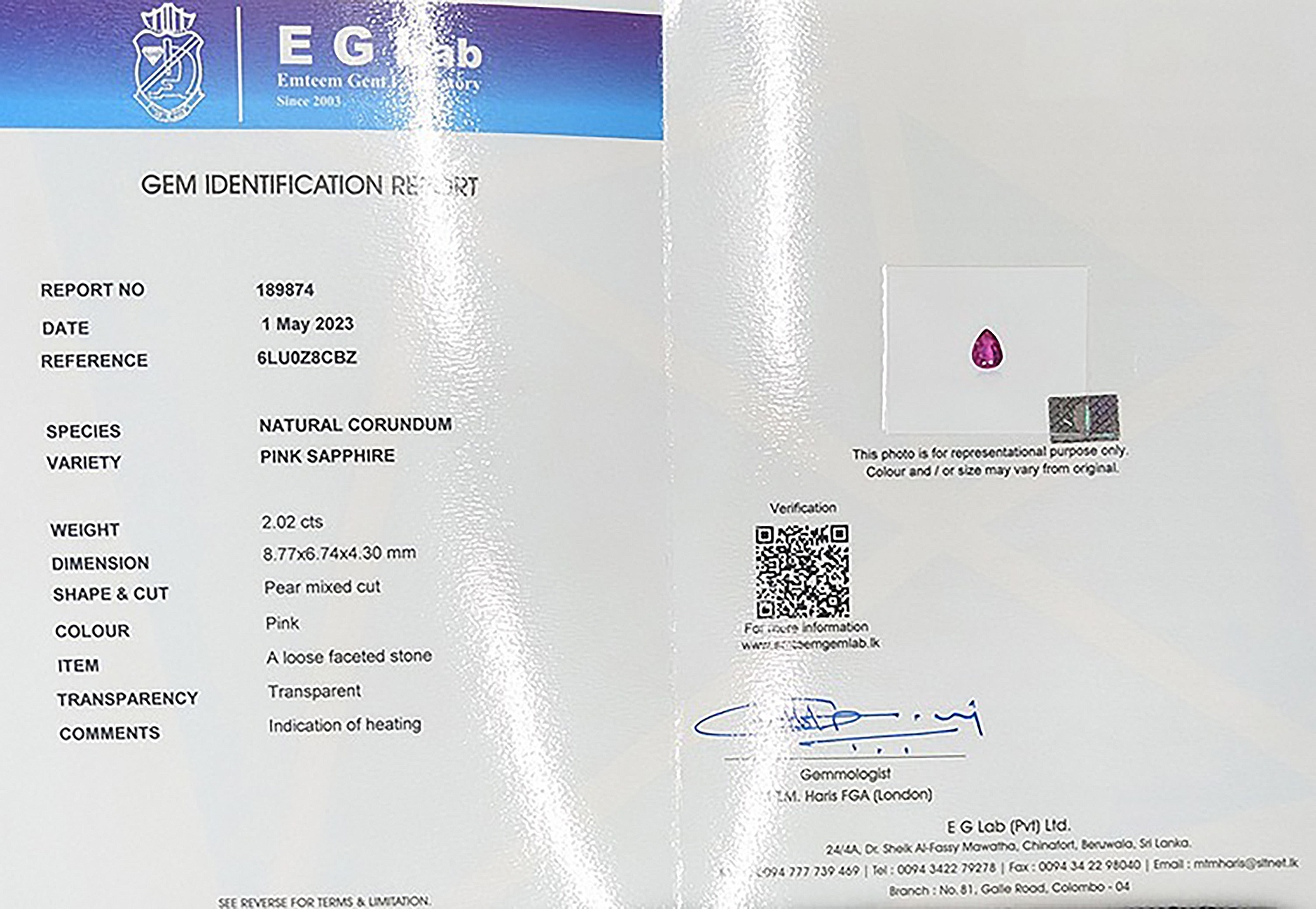 2.02 Ct. Pink Sapphire from Ceylon (Sri Lanka)