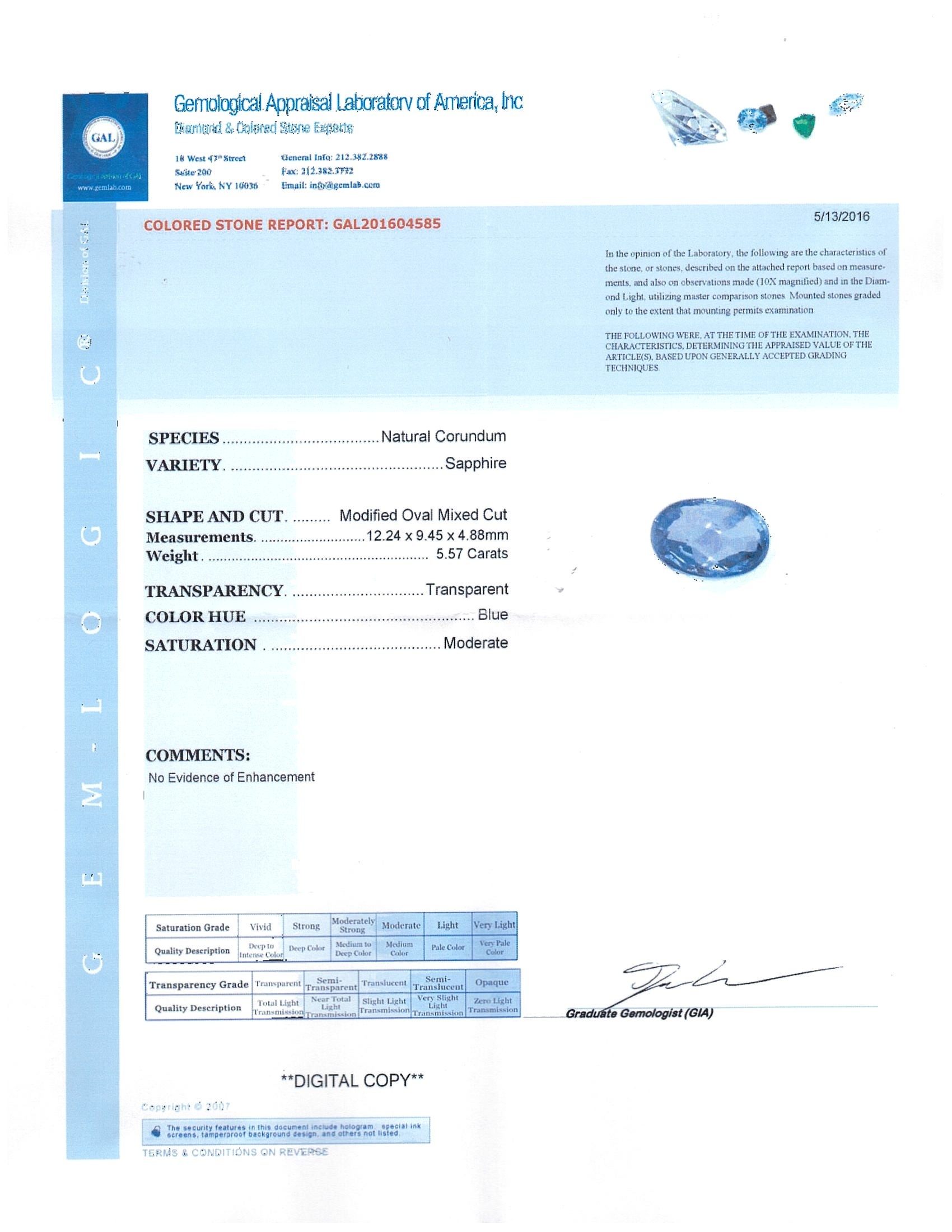 5.57 Ct. Blue Sapphire from Ceylon (Sri Lanka)