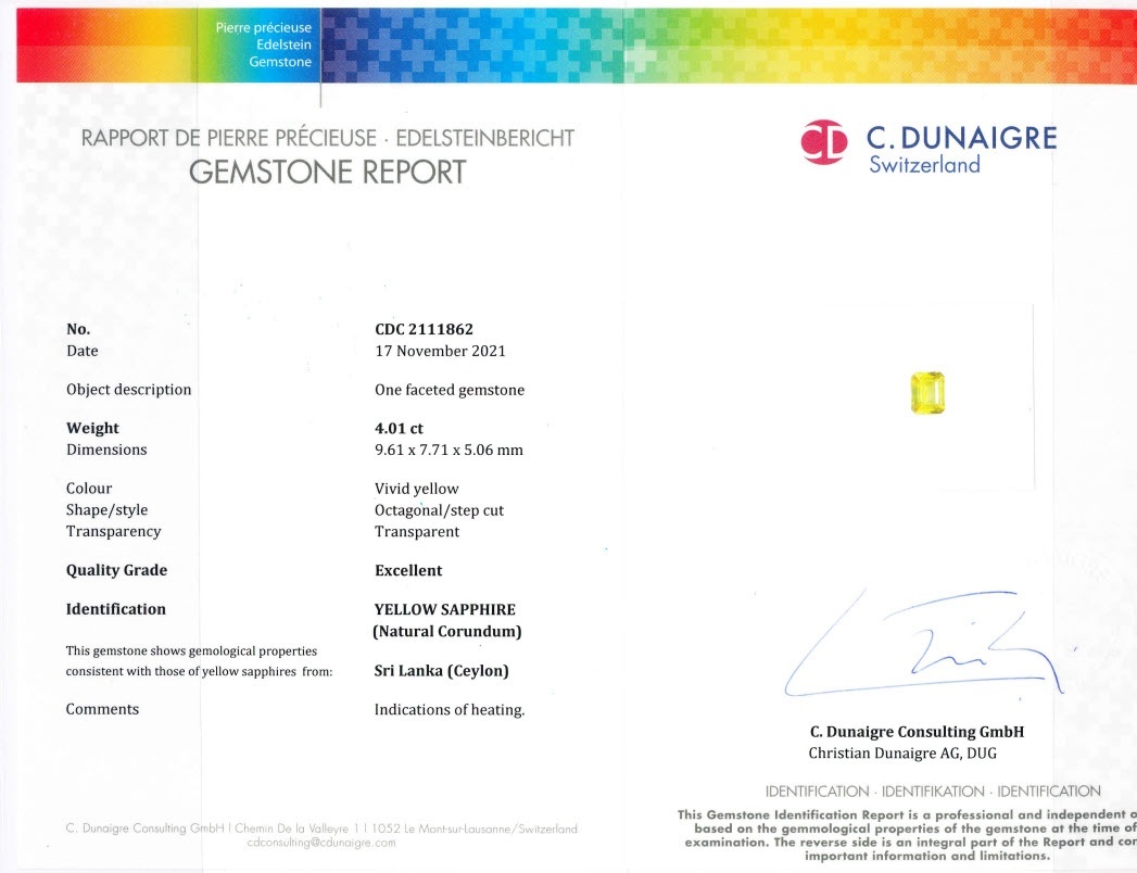 4.01 Ct. Yellow Sapphire from Ceylon (Sri Lanka)